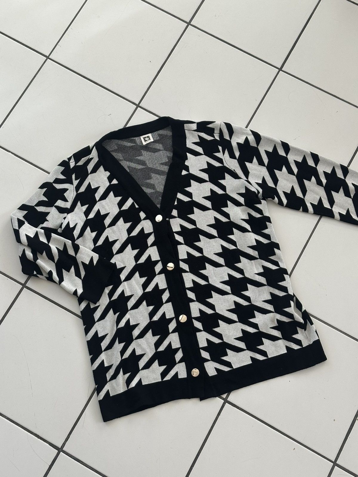 Anne Klein Anne Klein Houndstooth Pattern Knit Button Up Sweat Jacket Size L / US 10 / IT 46 - 4 Thumbnail