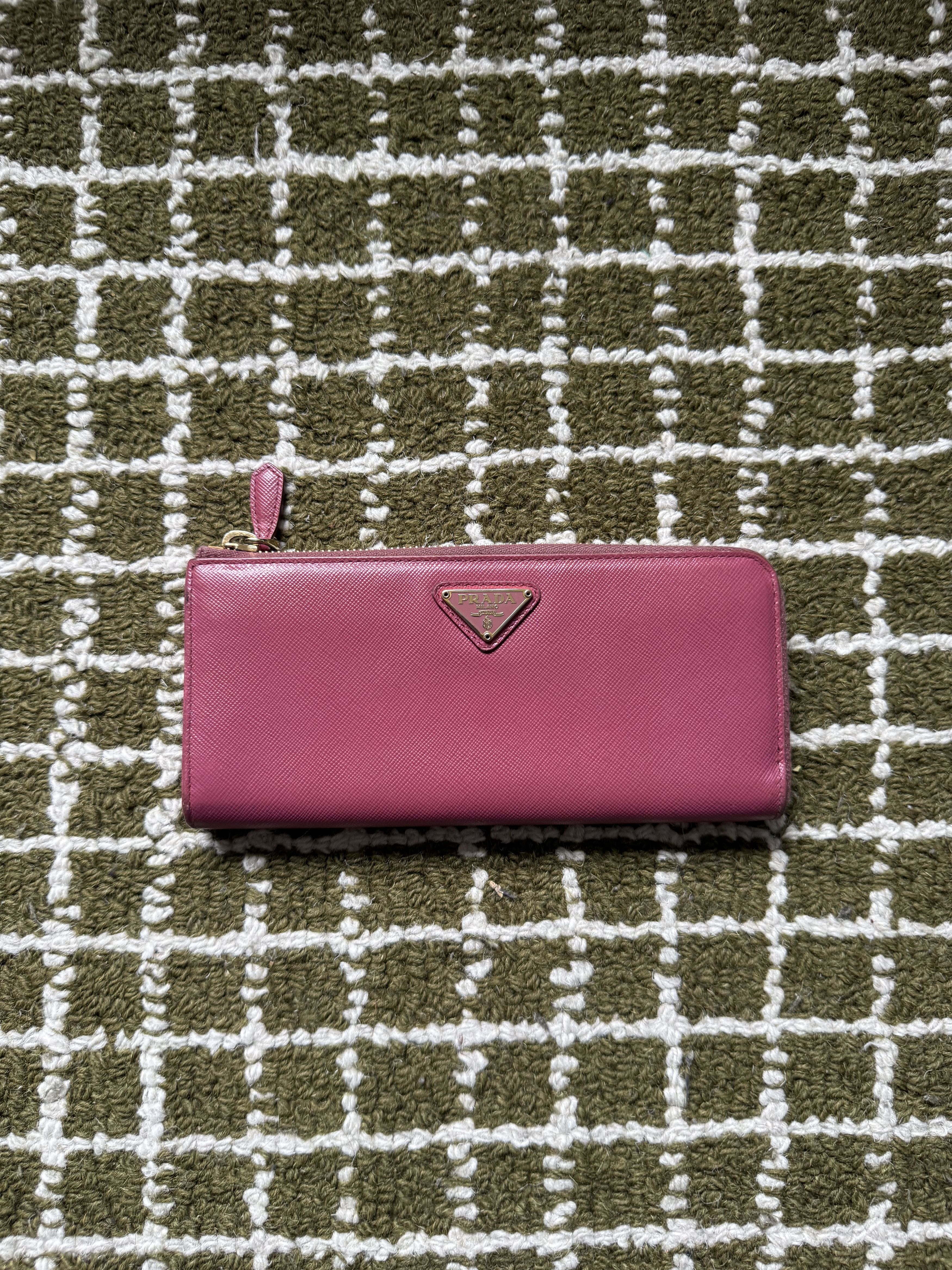 Prada Prada Saffiano Triangle Logo L-Zip Long Wallet Pink Size ONE SIZE - 1 Thumbnail