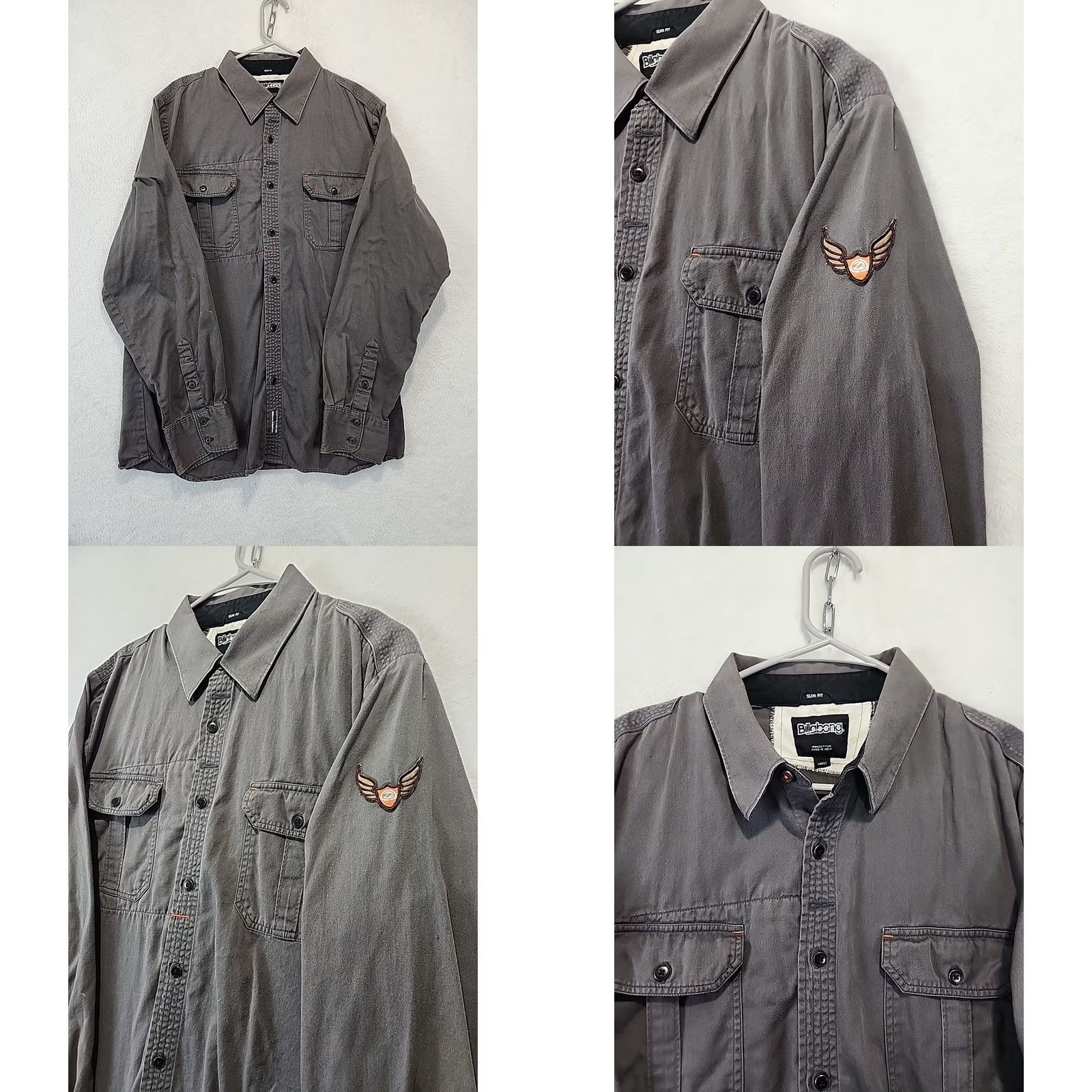 Billabong Billabong Mens L Gray Long Sleeve Button-Up Shirt Grunge Skater Mechanics Pocketed Casual Size US L / EU 52-54 / 3 - 9 Thumbnail