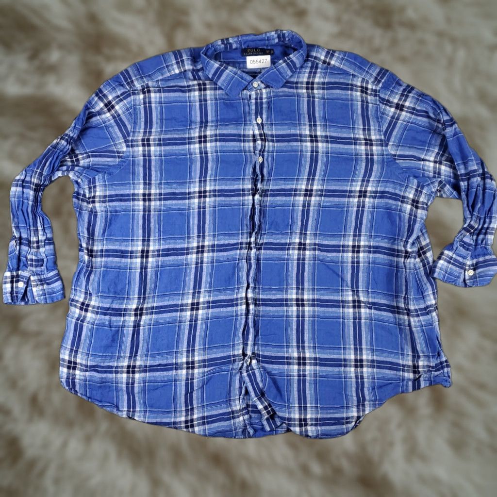 Ralph Lauren Ralph Lauren Shirt Mens Big 4X Blue Plaid Linen Button-Up Long Sleeve Col​lar Shirt Size US XXL / EU 58 / 5 - 1 Thumbnail