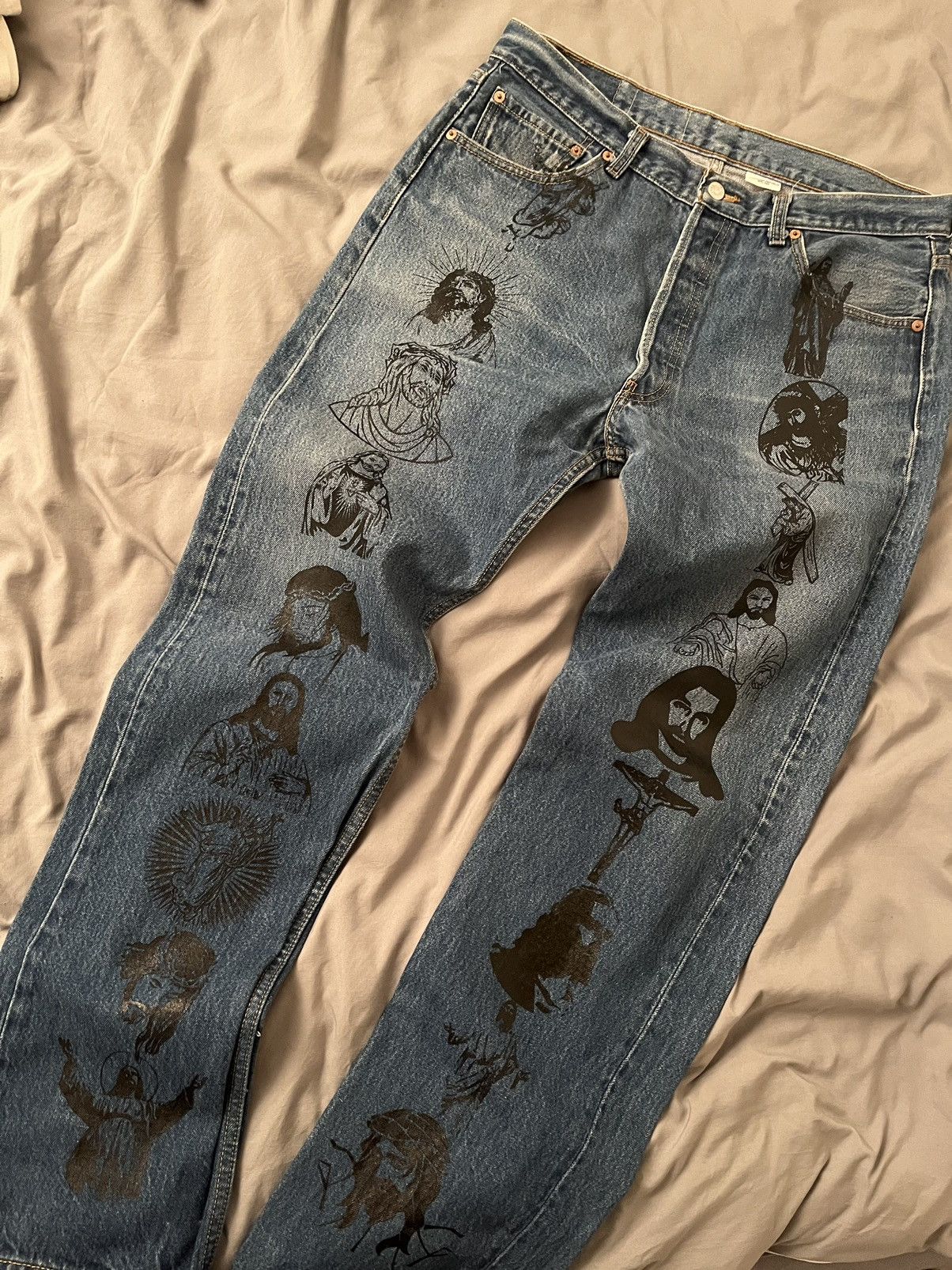 image of Levis x Vintage Jesus Pants (Levi’S 501) in Blue, Men's (Size 36)