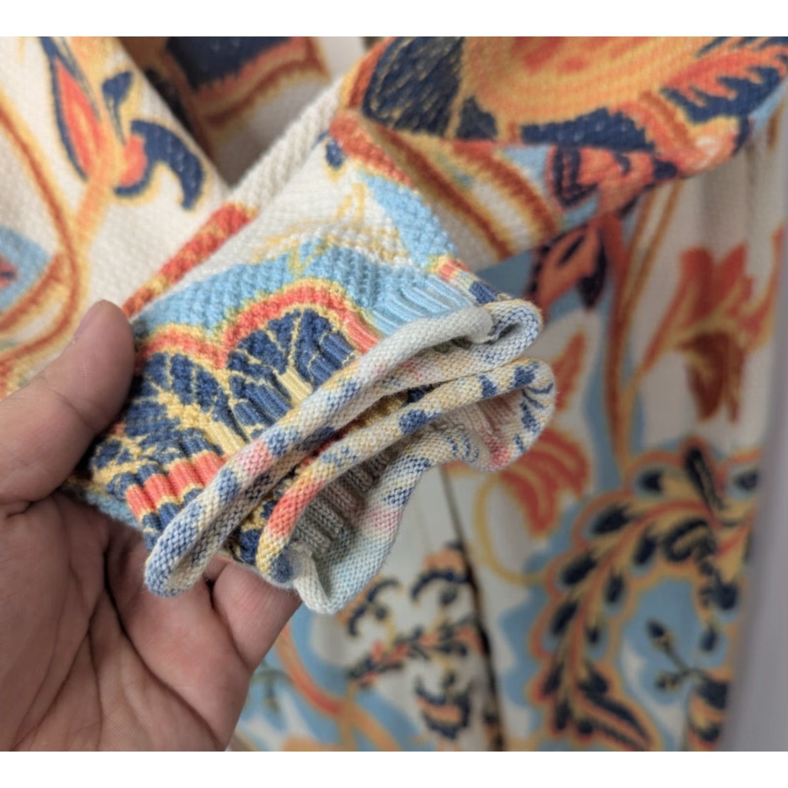 Soft Surroundings Soft Surroundings Cardigan Sweater Womens S Ivory Floral Beach Open-Knit V-Neck Lightweight 100% Cotton Paisley 2GE07 Size S / US 4 / IT 40 - 2 Thumbnail