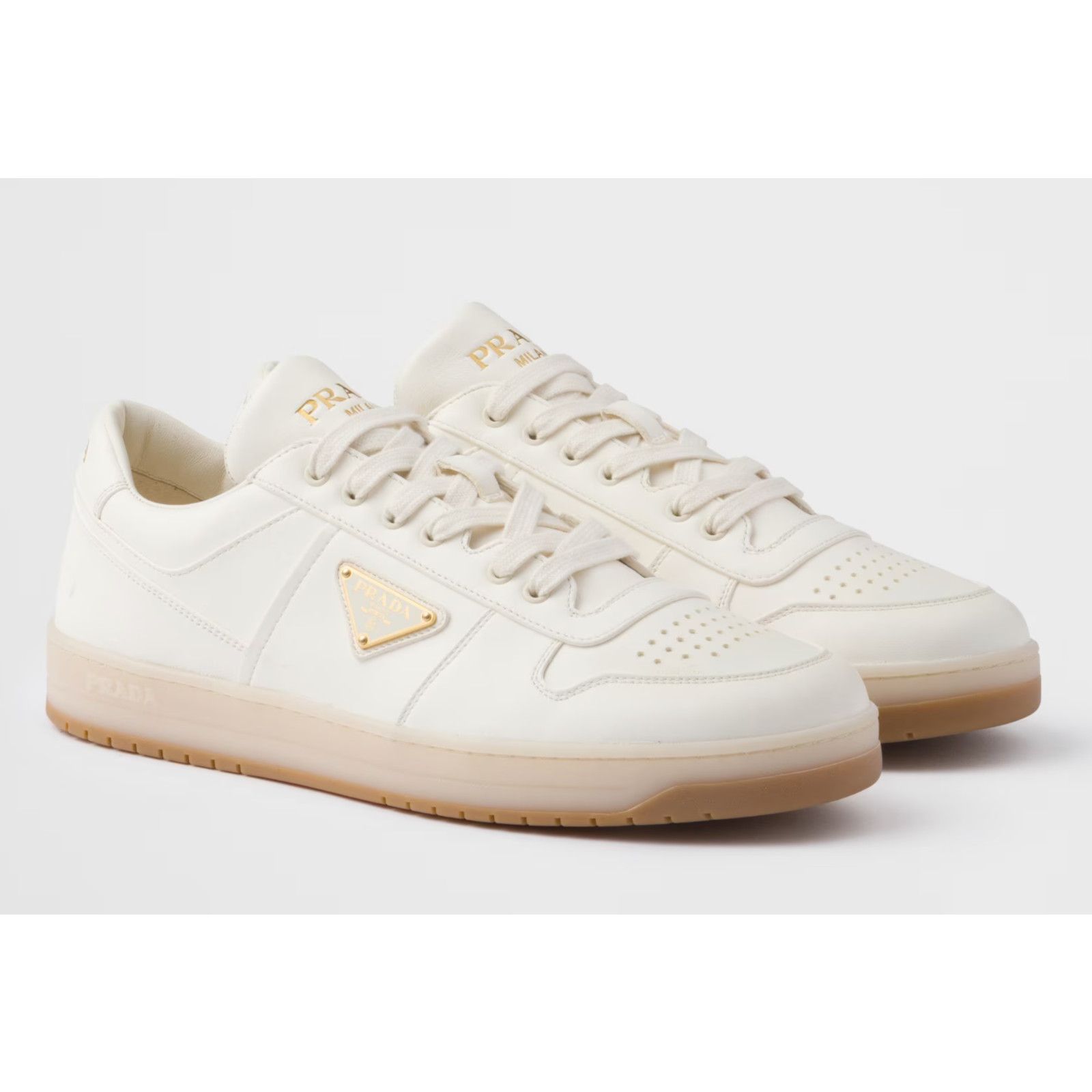 Prada Prada Downtown Leather Gold Logo Flat Low Top Sneaker 41 Size US 11 / IT 41 - 3 Thumbnail