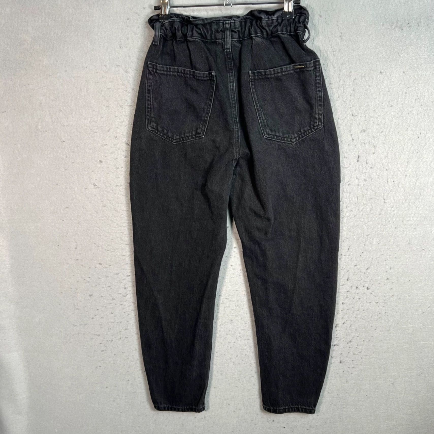 Zara Zara Womens Size 0 Black Paperbag High-Waist Tapered Jeans Cotton Denim Size 25" / US 0 / IT 36 - 2 Thumbnail