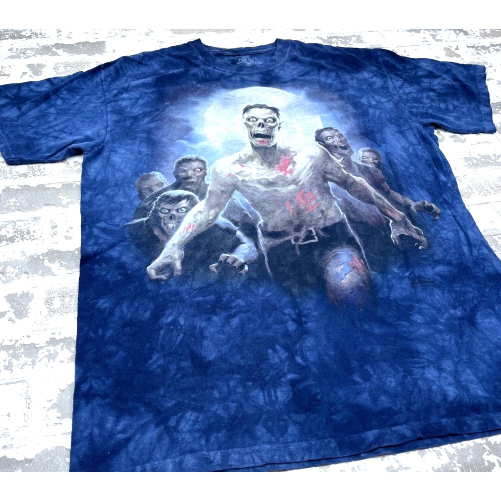 The Mountain The Mountain Shirt Men Large Blue Tee Tie Dye Zombie Monster Horror Retro Adult Regular Crew Neck Short Sleeve Graphic Print Logo Size US L / EU 52-54 / 3 - 4 Thumbnail