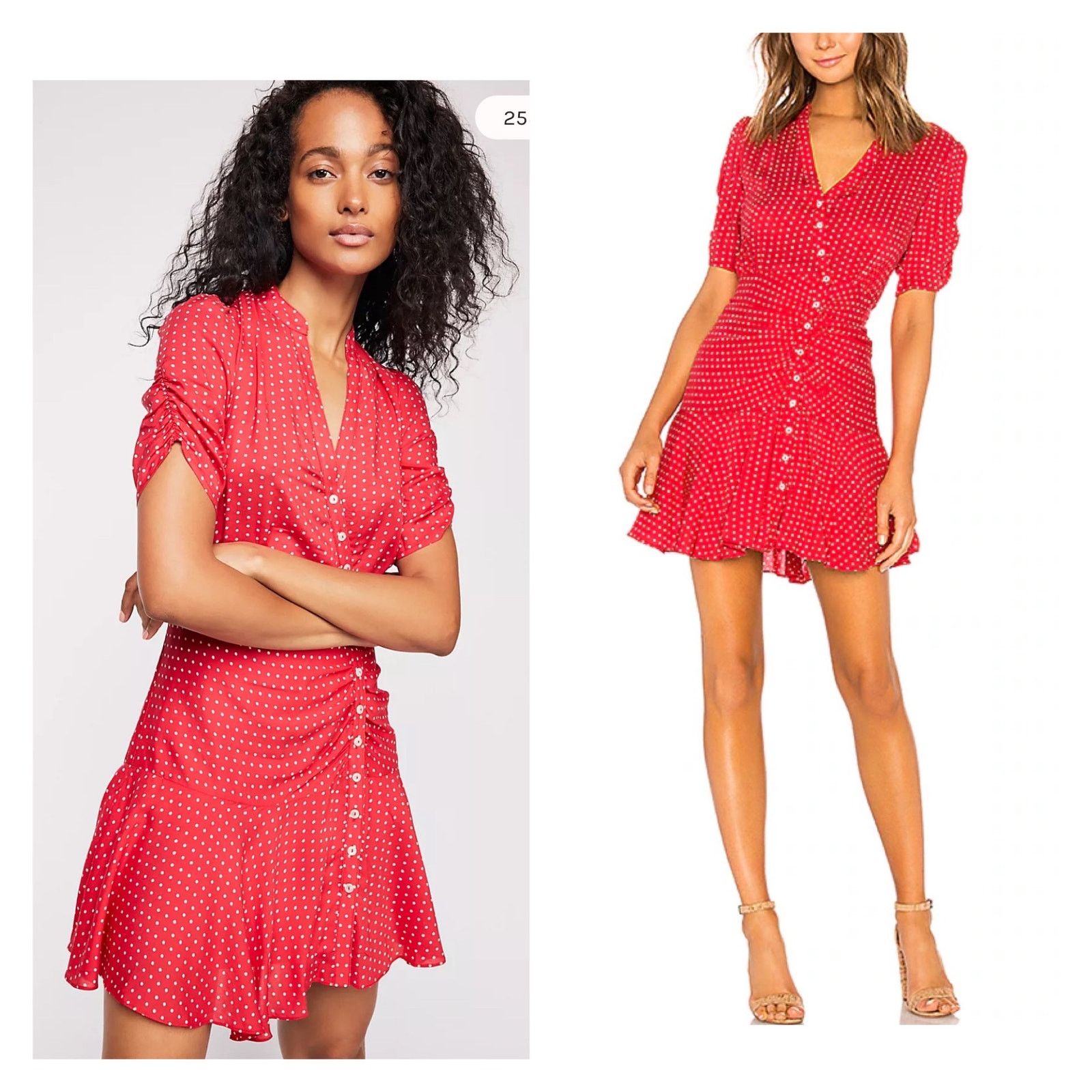 Free People Free People Pipa Short Sleeve retro mini dress red polka dot Size L / US 10 / IT 46 - 1 Thumbnail