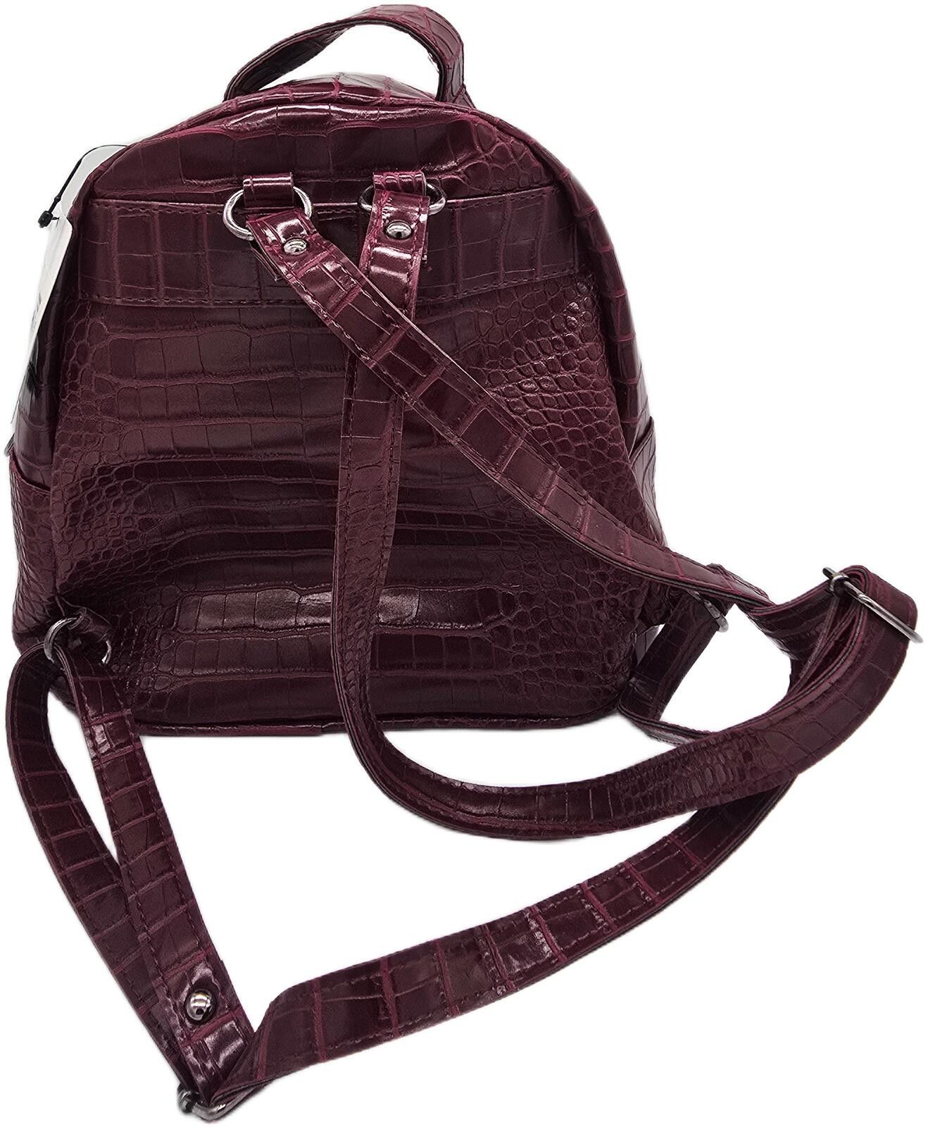 The Unbranded Brand Elegant Burgundy Faux Crocodile Leather Backpack Size ONE SIZE - 3 Thumbnail