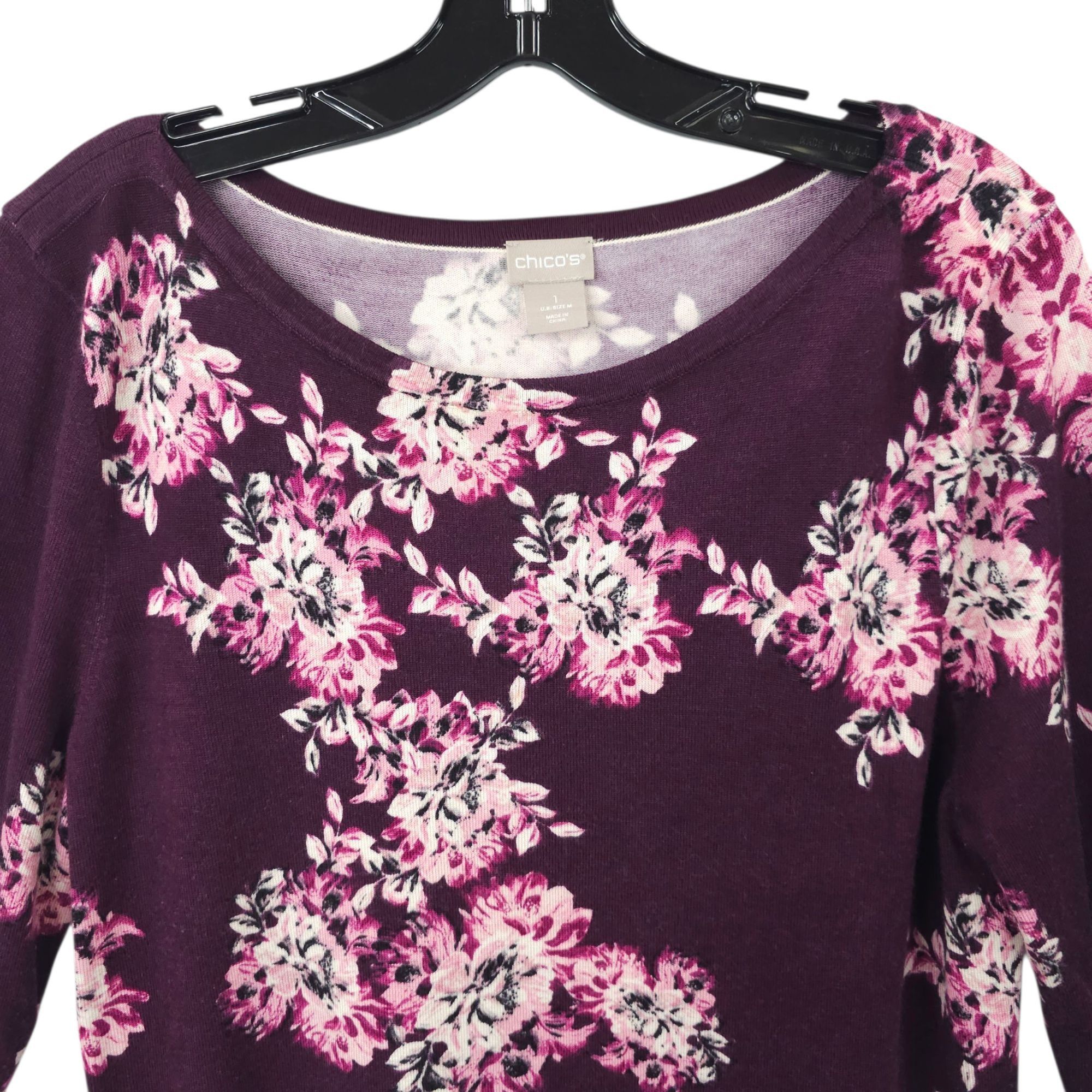 Chicos Chicos Simply Floral Knit Top Sweater Womens Size 1 US M Size M / US 6-8 / IT 42-44 - 9 Thumbnail