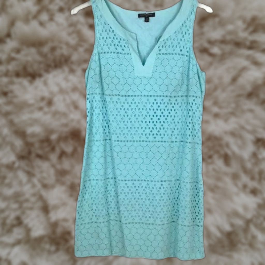 Banana Republic Banana Republic Women's 14 Teal Eyelet Lace Sheath Dress  Sleeveless V-Neck Side Zip Casual Summer | Grailed