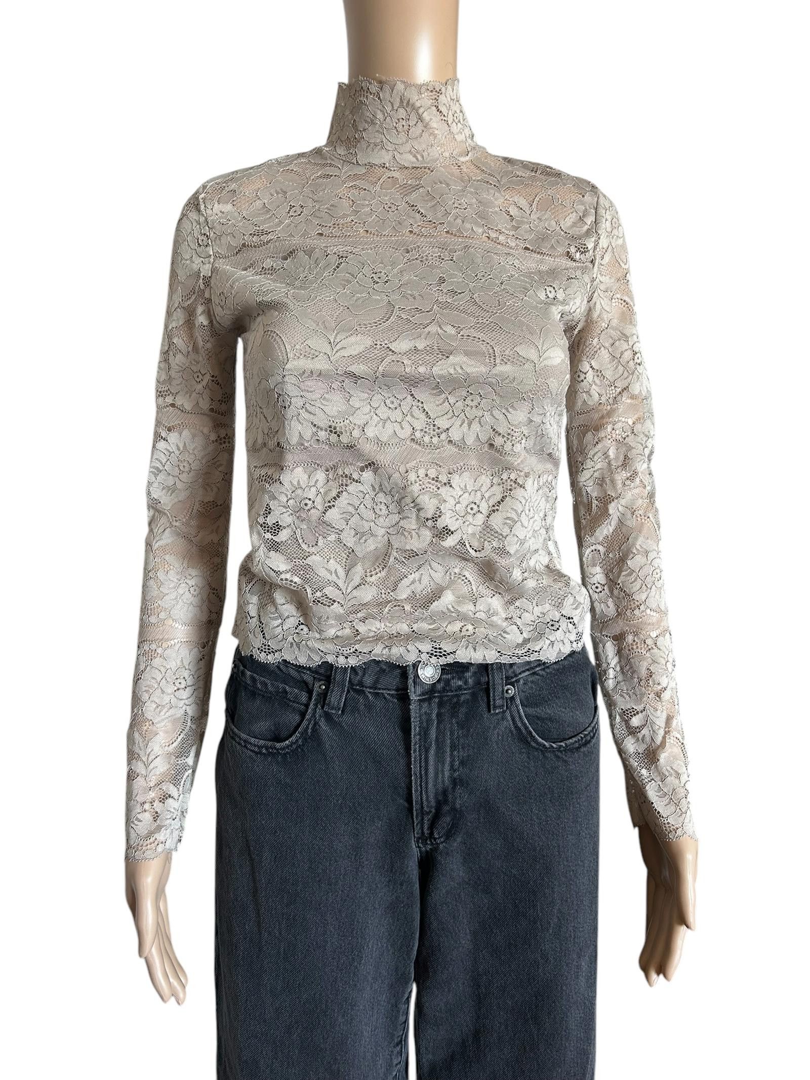Designer Elegant Lace Mock Neck Top Size M / US 6-8 / IT 42-44 - 1 Thumbnail
