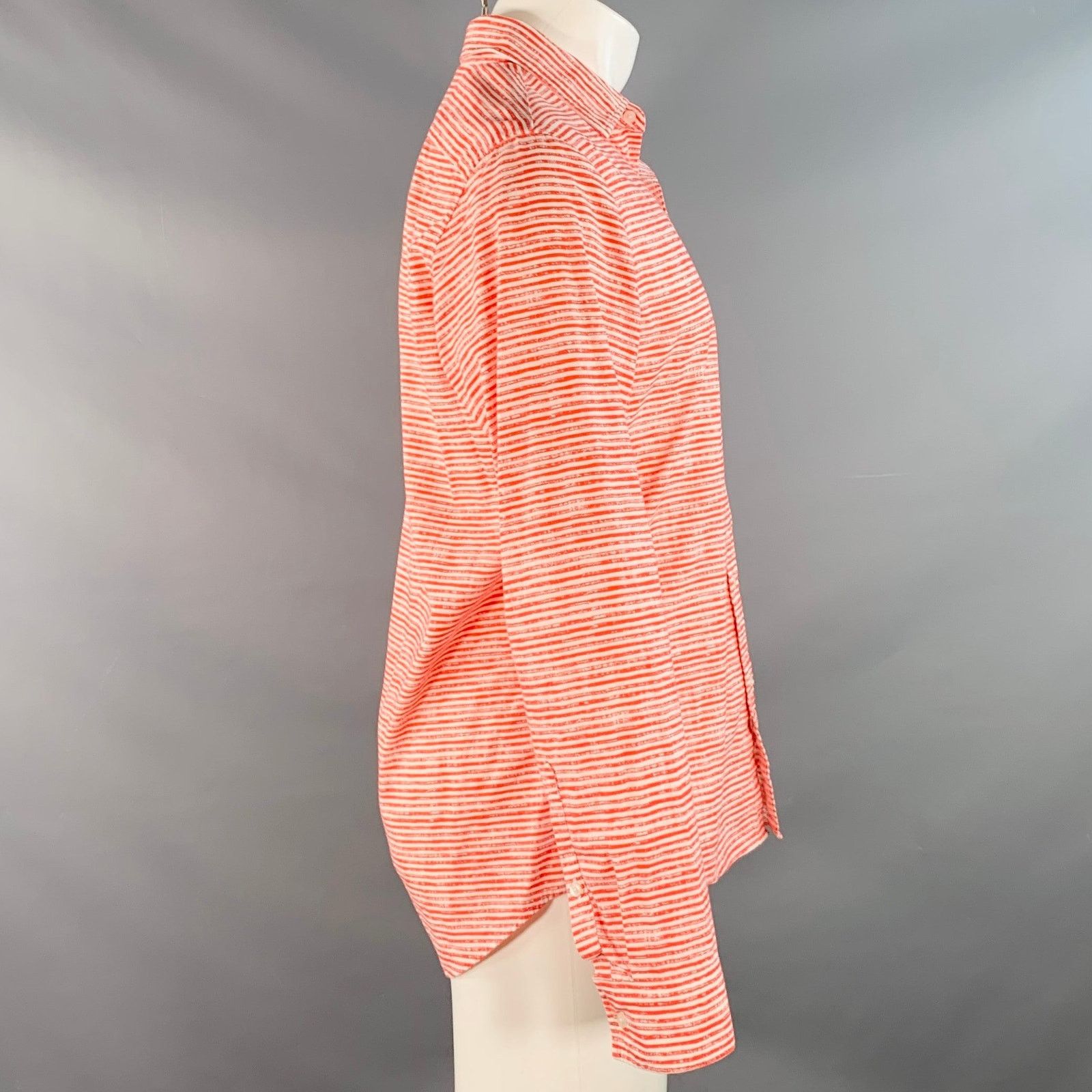 Michael Kors Size M Red White Stripe Cotton Slim Fit Long Sleeve Shirt Size US M / EU 48-50 / 2 - 3 Thumbnail