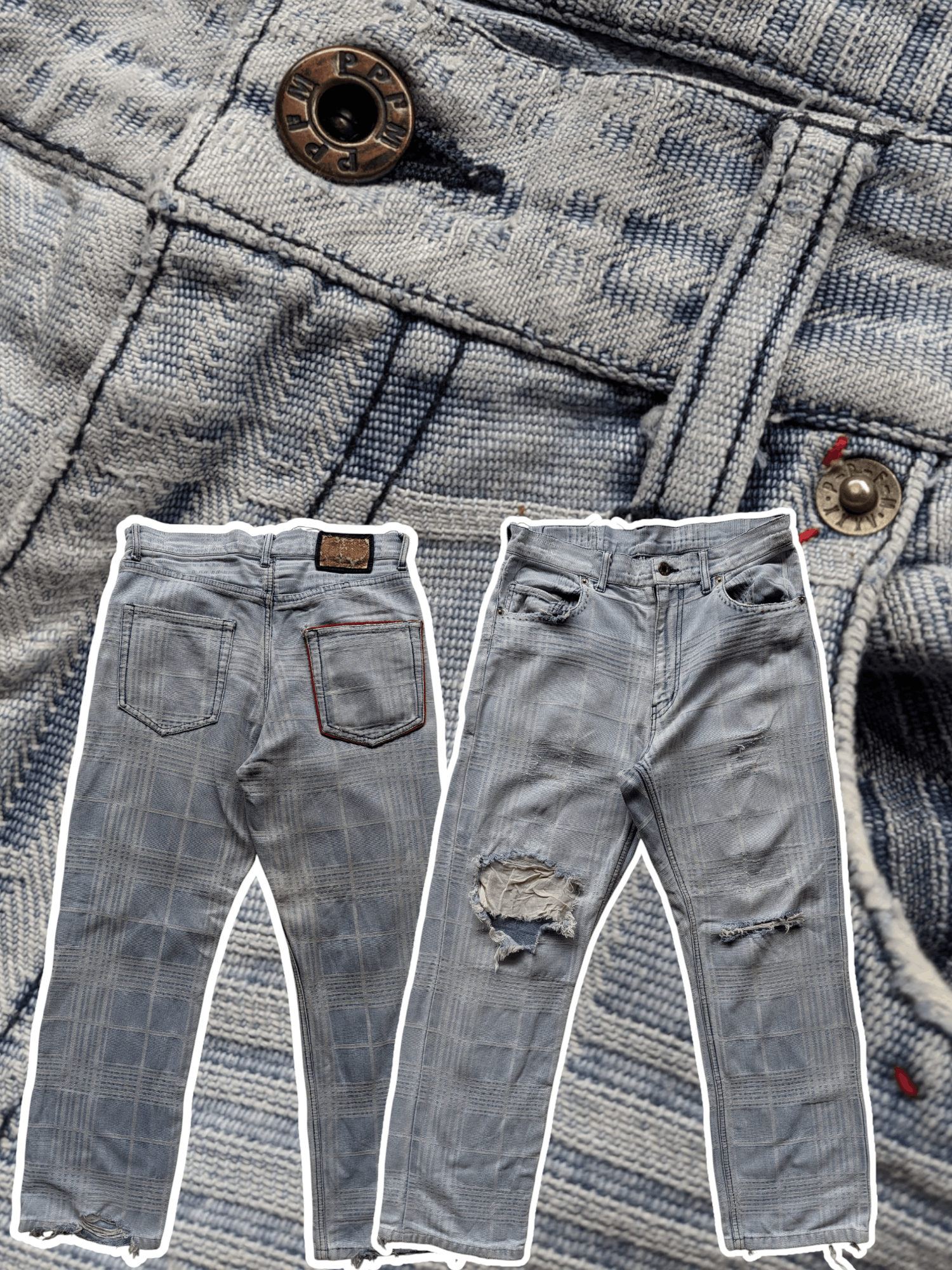 PPFM PPFM plaid distressed jeans Size US 30 / EU 46 - 1 Thumbnail