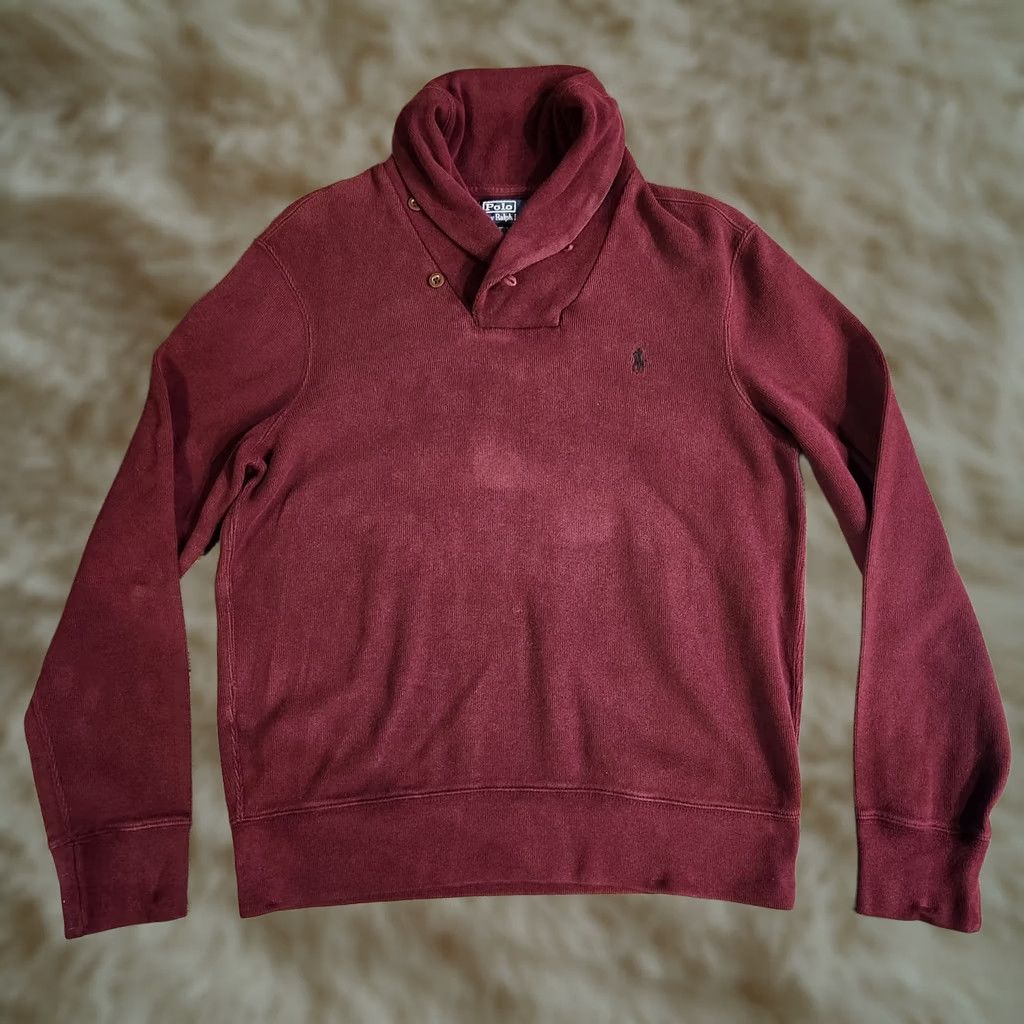 Ralph Lauren Polo Ralph Lauren Shawl Collar Sweater Men’s Medium Burgundy Red Shirt Pullover Knit Embroidered Logo Regular Size US M / EU 48-50 / 2 - 1 Thumbnail