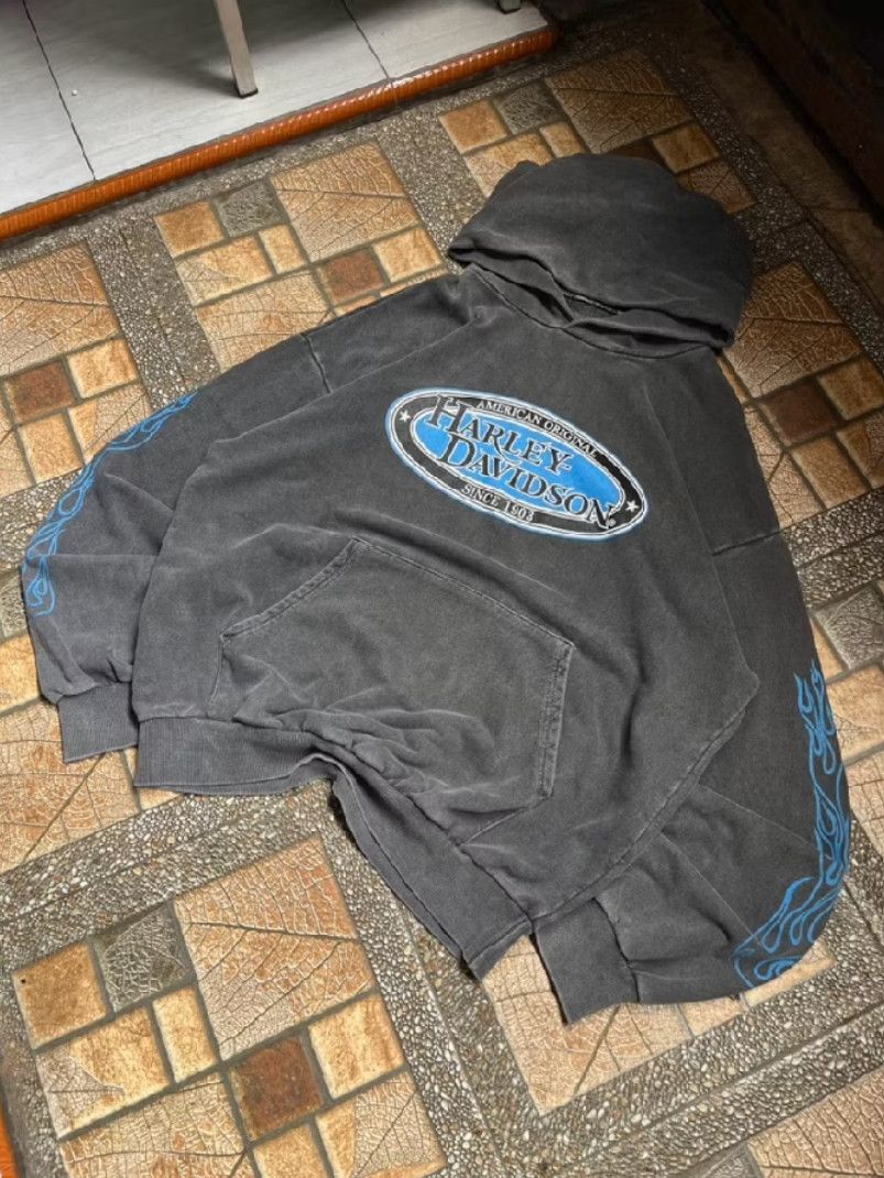 Harley Davidson Vintage Harley Davidson Flames Pullover Hoodie Size US XL / EU 56 / 4 - 2 Thumbnail