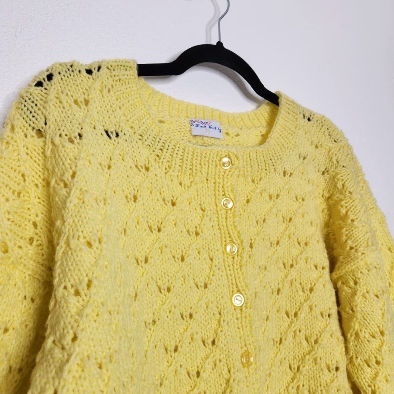 Vintage VINTAGE Handmade Knit Cardigan Sweater Yellow Button Crochet Grandma Shirt VTG Cardigan Unisex Adults M Women Men Size M / US 6-8 / IT 42-44 - 5 Thumbnail