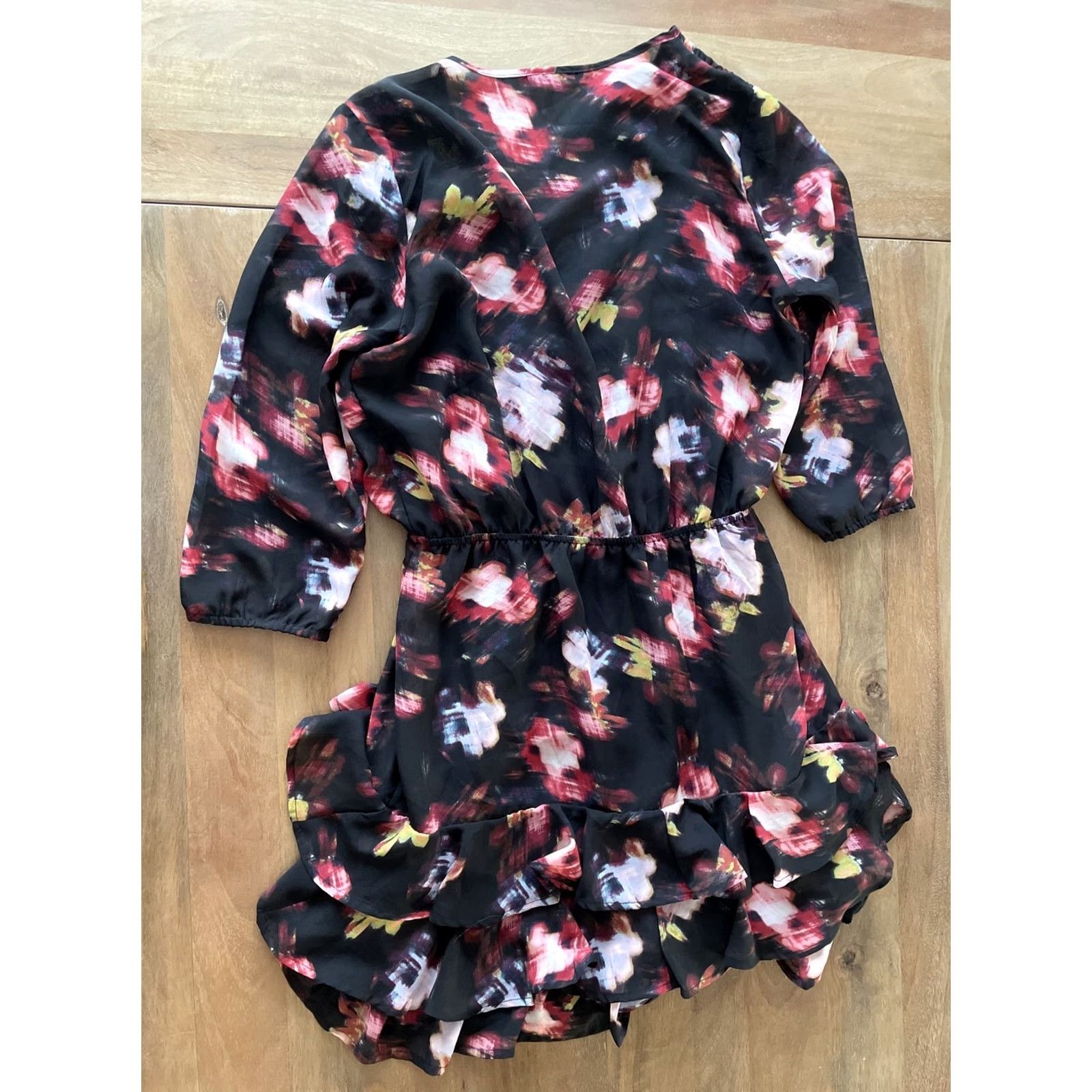 Vintage Kut From The Kloth Black Multi Floral Print Plunge Neck A-Line Dress SZ 8 Lined Size M / US 6-8 / IT 42-44 - 2 Thumbnail