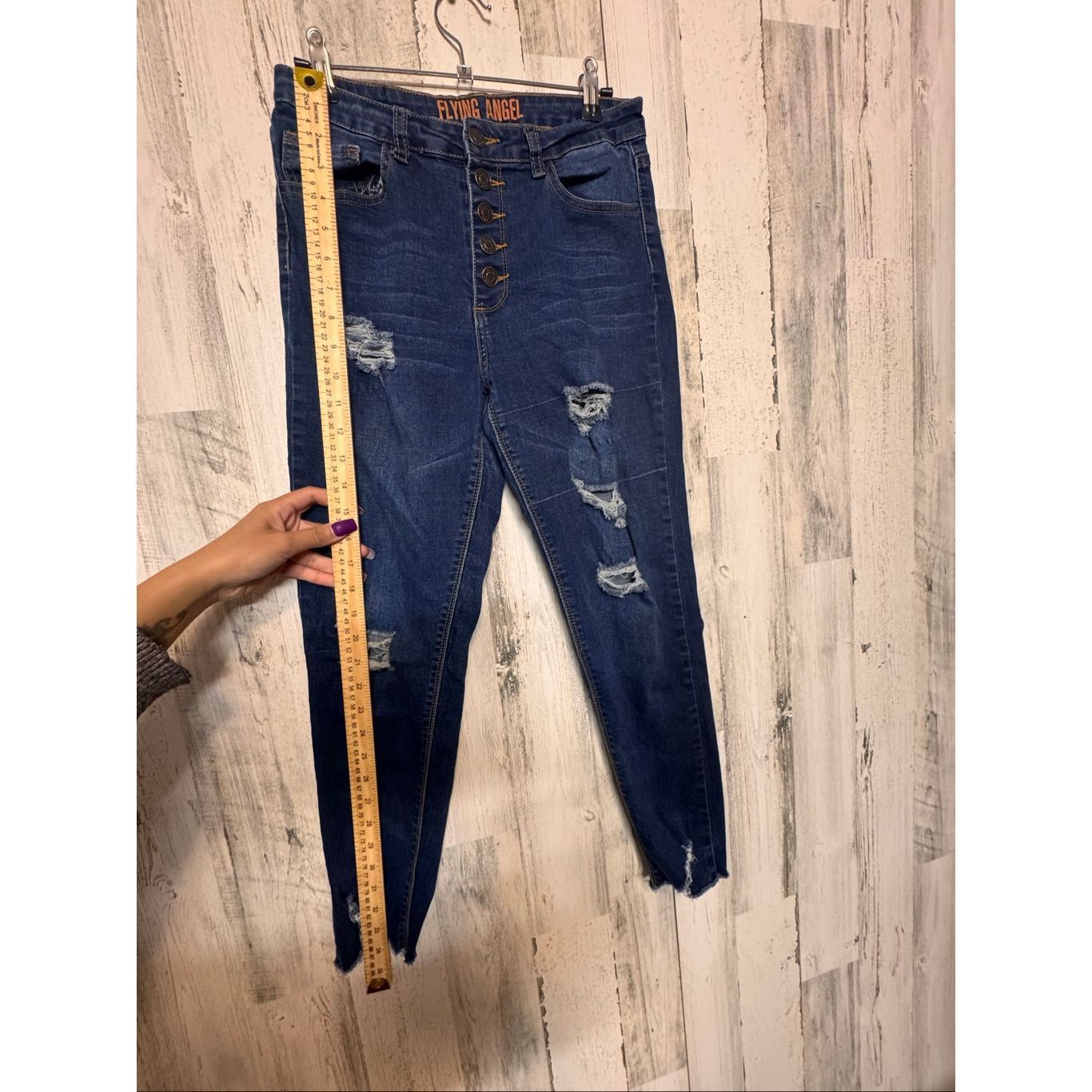 Other Flying Angel High Rise Distressed Skinny Jeans Dark Wash Button Fly – Size 9 Size 28" / US 6 / IT 42 - 6 Thumbnail