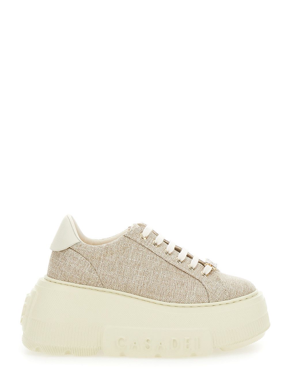 Casadei 'Nexus Jutalux' Beige Sneakers with Chunky Oversize Sole and Logo in Leather and Fabric Blend Woman Size US 9 / IT 39 - 1 Thumbnail