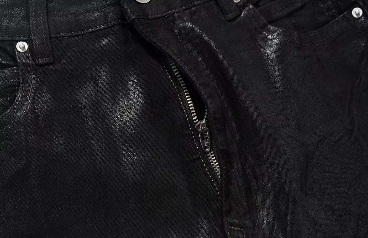 Denime × Leather Streetwear Black Wax Leather Strecth Jeans Size US 31 - 6 Thumbnail