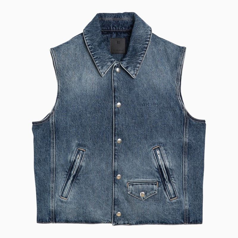 image of Givenchy Blue Washed-Out Denim Waistcoat, Men's (Size XL)