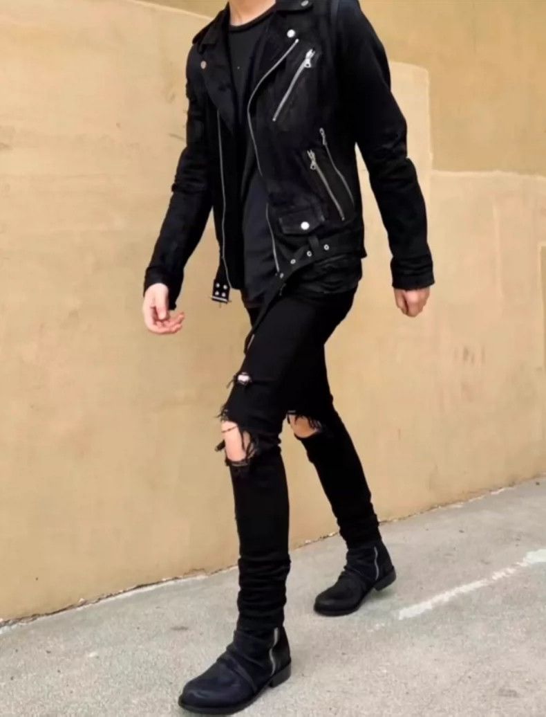 Amiri Amiri 16AW Black Suede Jacket waxed biker denim jacket Size US S / EU 44-46 / 1 - 8 Thumbnail