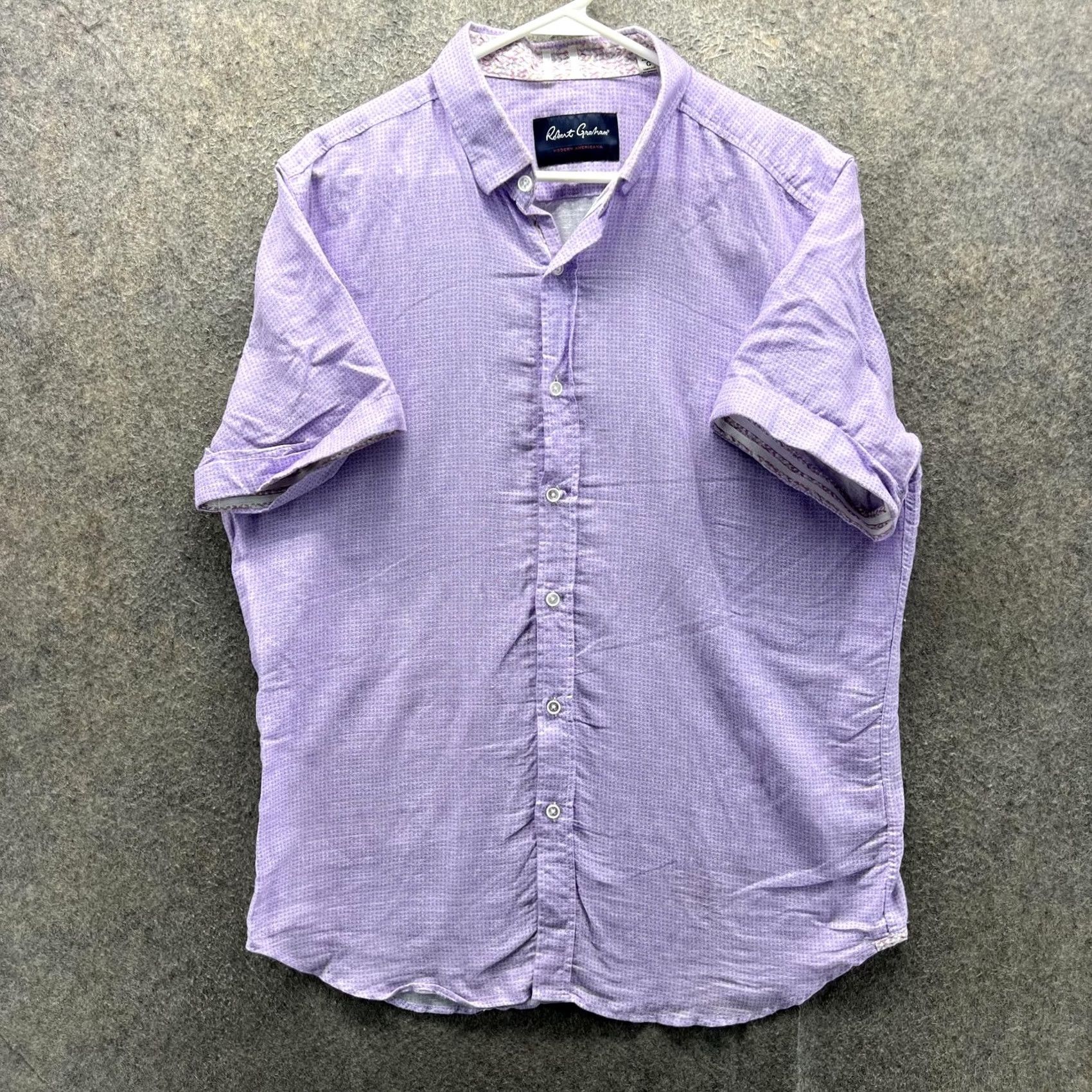 Robert Graham Robert Graham Shirt Mens L Purple Check Short Sleeve Button Front Slim Fit Size US L / EU 52-54 / 3 - 2 Thumbnail