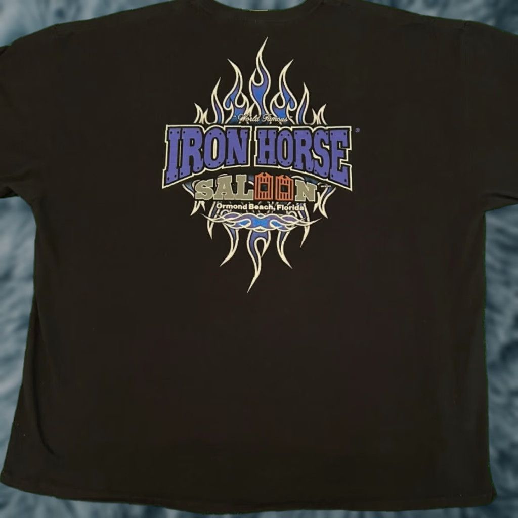 Vintage VINTAGE 90s Y2K Iron Horse Saloon Bike Week Biker Flames Bar VTG Shirt 3XL Black Mens Short Sleeve T-Shirt Size US XXL / EU 58 / 5 - 1 Thumbnail