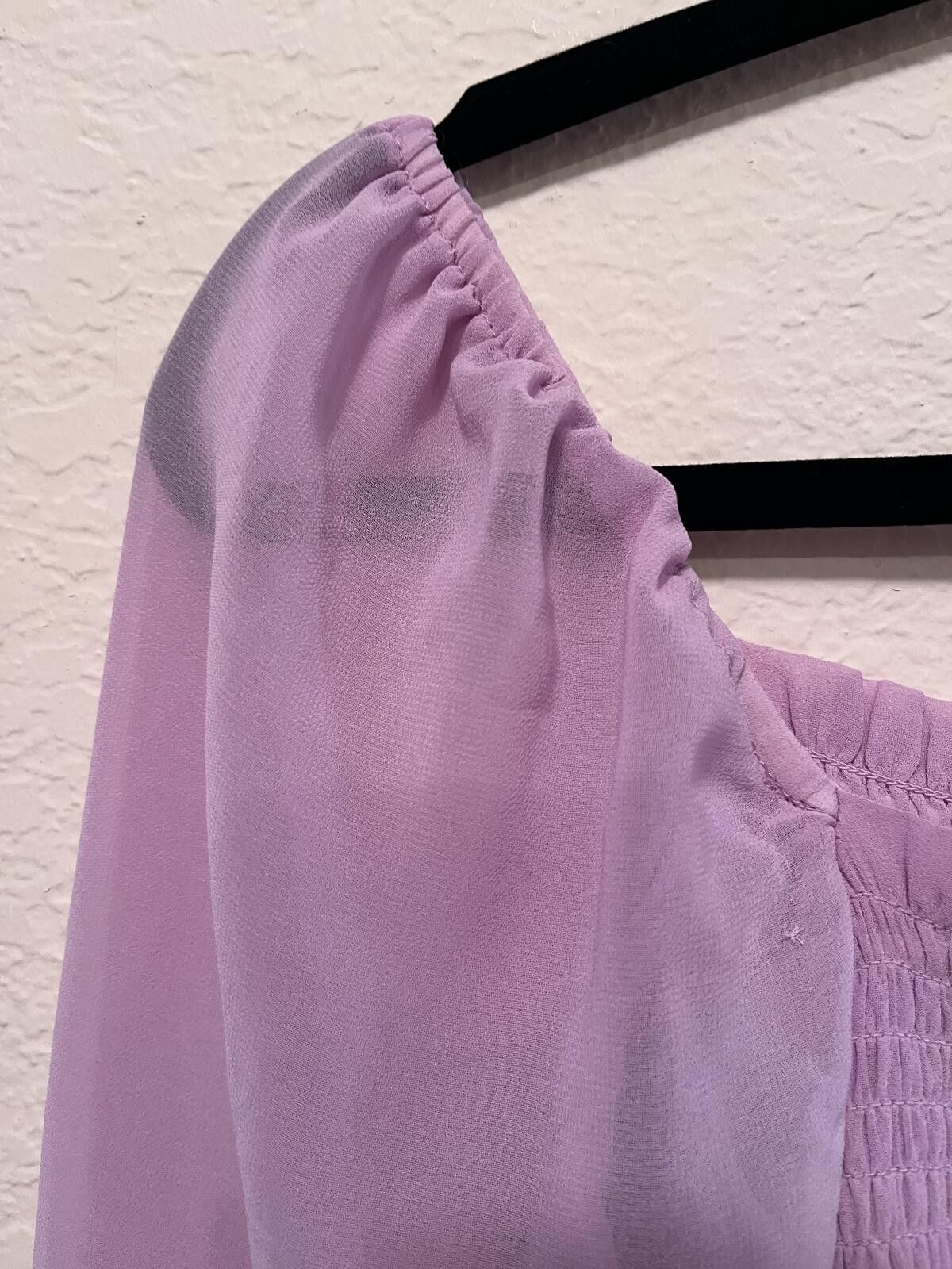 Other MSK Lavender Smocked Bodice Dress with Puff Sleeves Size L / US 10 / IT 46 - 6 Thumbnail