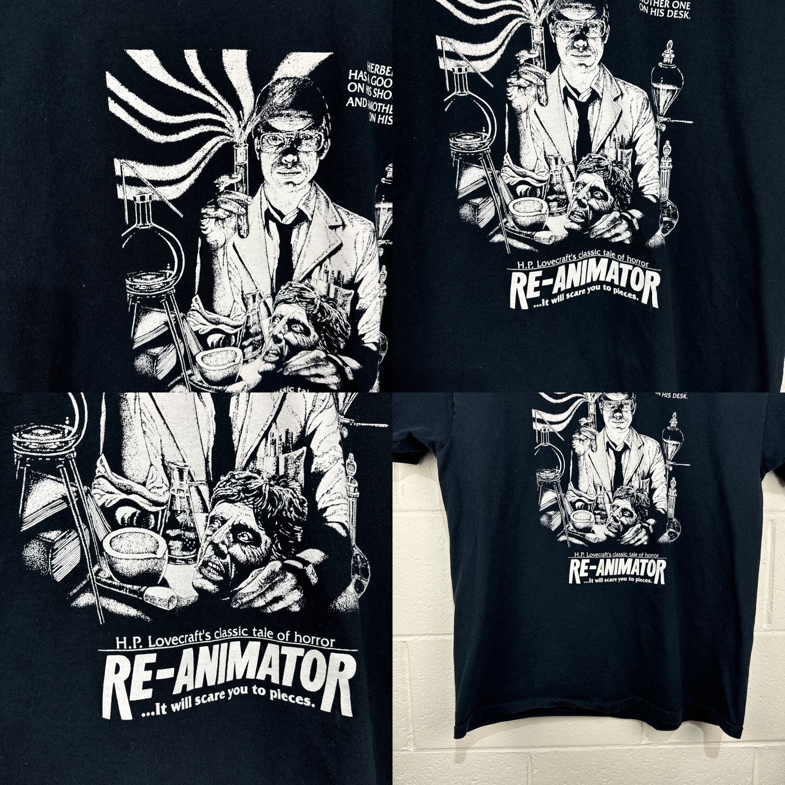 Fruit Of The Loom VINTAGE HP Lovecraft Re-Animator T-Shirt XL Black Horror 90s Movie Mens Size US XL / EU 56 / 4 - 8 Thumbnail
