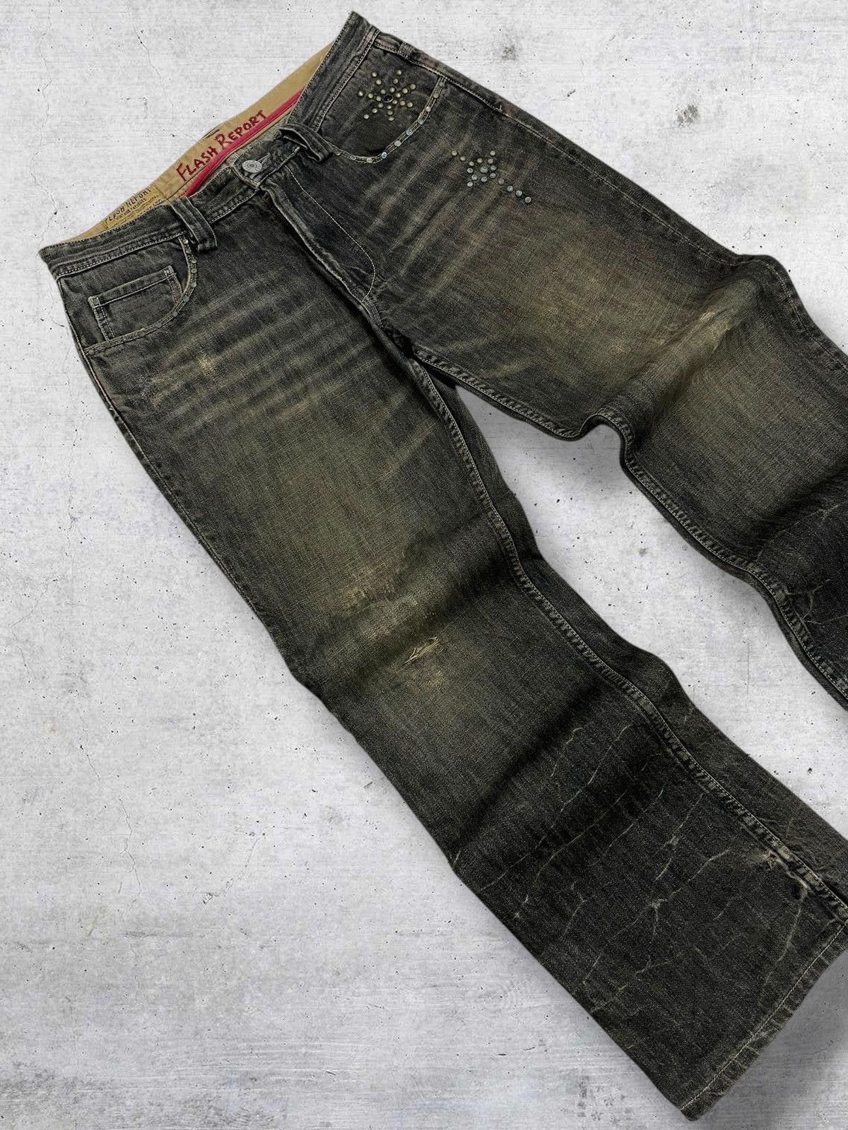 Japanese Brand VINTAGE DISTRESSED MUDWASH STUDDED JAPAN FLASH REPORT DENIM Size US 32 / EU 48 - 3 Thumbnail