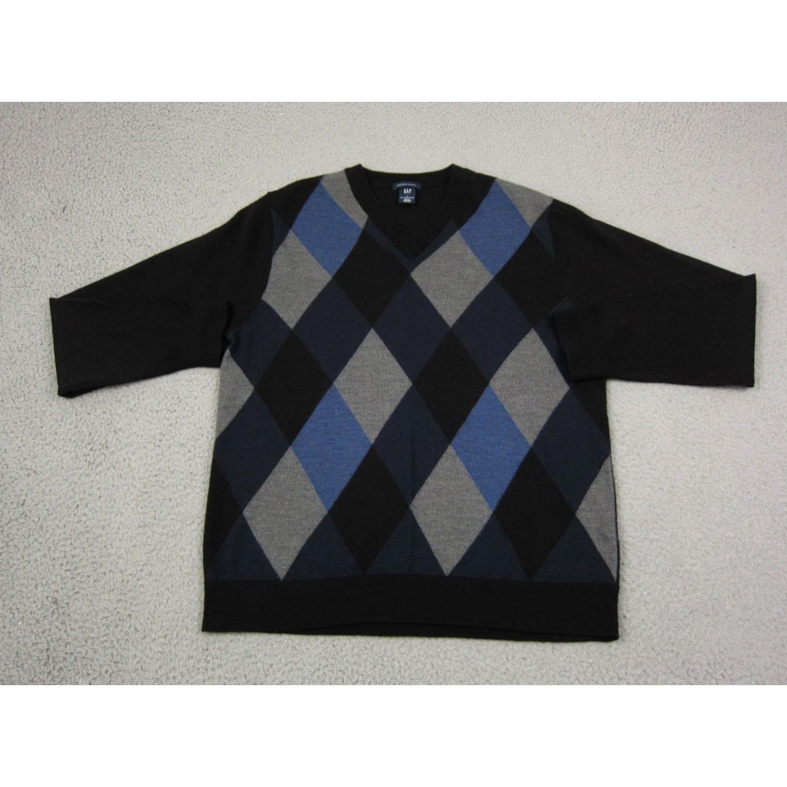 Gap VINTAGE GAP Sweater Mens L Black Argyle Merino Wool V-Neck Knit Pullover 90s 80s"} Size US L / EU 52-54 / 3 - 2 Thumbnail