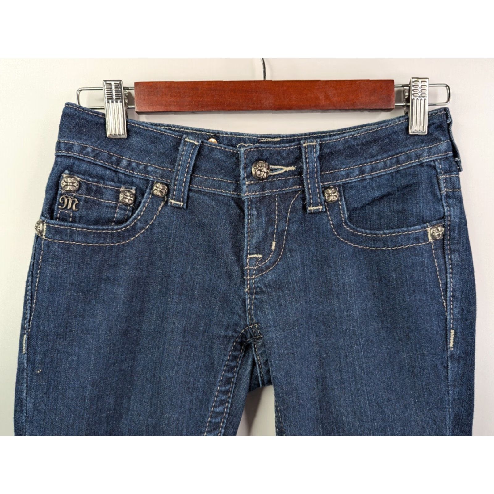 Miss Me Miss Me Straight Leg Denim Blue Embelleshed Jeans Low Rise Size 24 JP6048T3 Size 42" / US 20 - 5 Thumbnail
