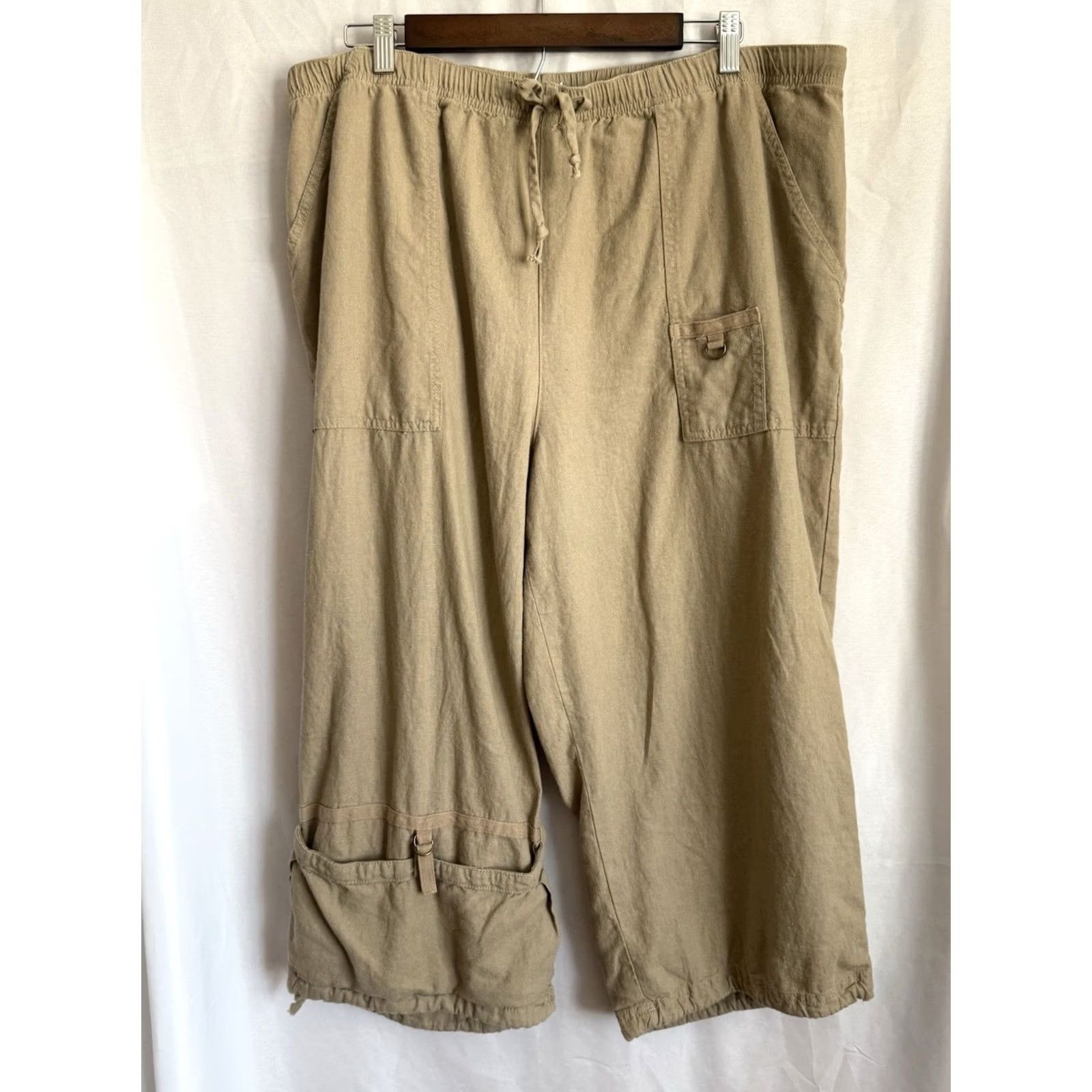Vintage Larry Levine Woman Pants Capri Linen Blend Taupe Khaki Beach Casual Resort 20W Size 42" / US 20 - 3 Thumbnail