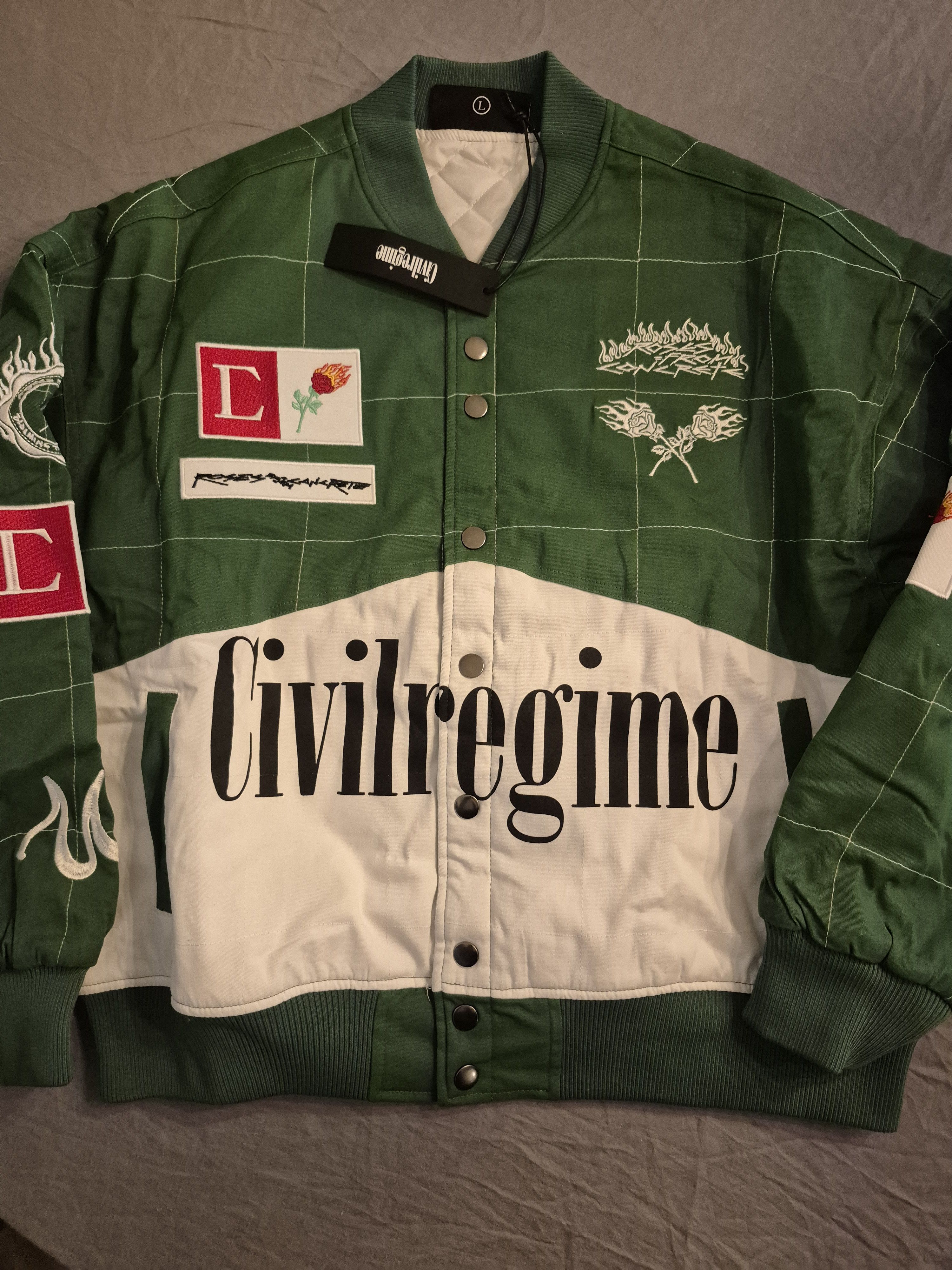 Civil Regime Racing Jacket Green and White Size Large BNWT