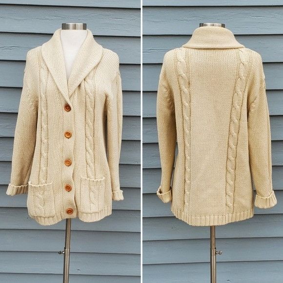 Vintage Vintage 70s Cream Cable Knit Greek Fisherman Cardigan Button Size L / US 10 / IT 46 - 1 Thumbnail