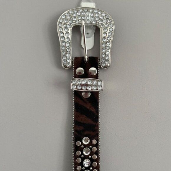 Other Animal Print Faux Fur Studded Rhinestone Belt - Large Size ONE SIZE - 7 Thumbnail