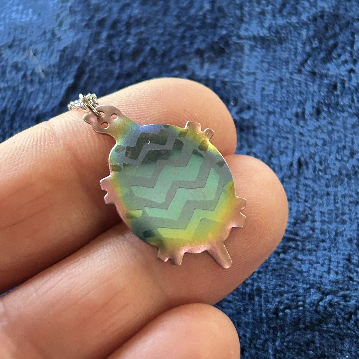 Handmade Handcrafted rainbow anodized turtle pendant necklace Size ONE SIZE - 6 Thumbnail