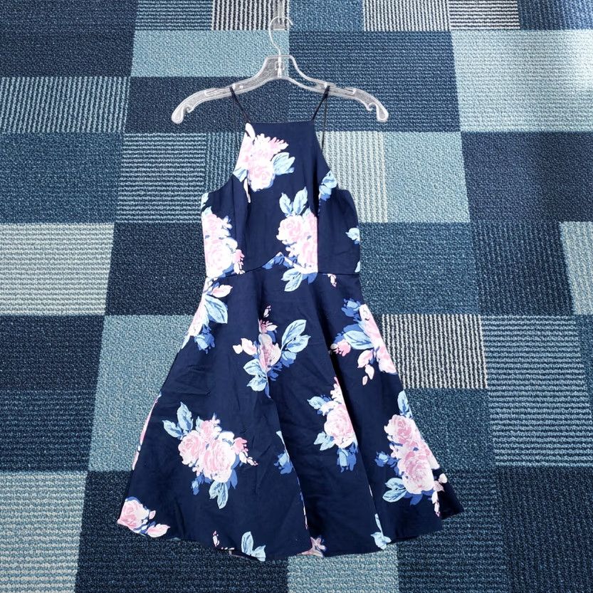 Vintage Charlotte Russe Dress Womens S Small Blue A-Line Floral Sleeveless Cotton Short Size 28" / US 6 / IT 42 - 1 Thumbnail