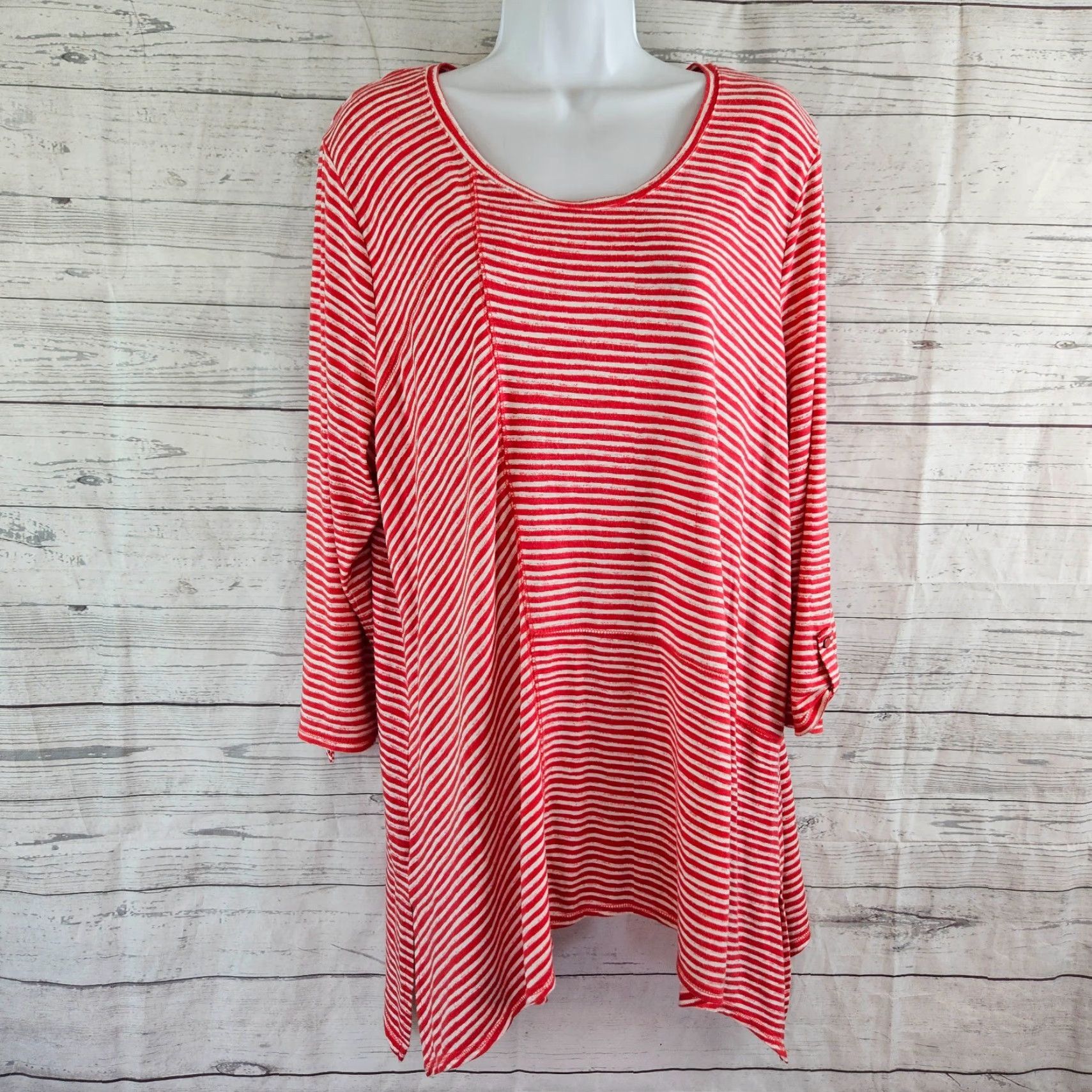Vintage Chico's Zenergy Womens Top XL Red White Stripe 3/4 Sleeve Rayon Blend Shirt Blouse Womens XS? Size XL / US 12-14 / IT 48-50 - 2 Thumbnail