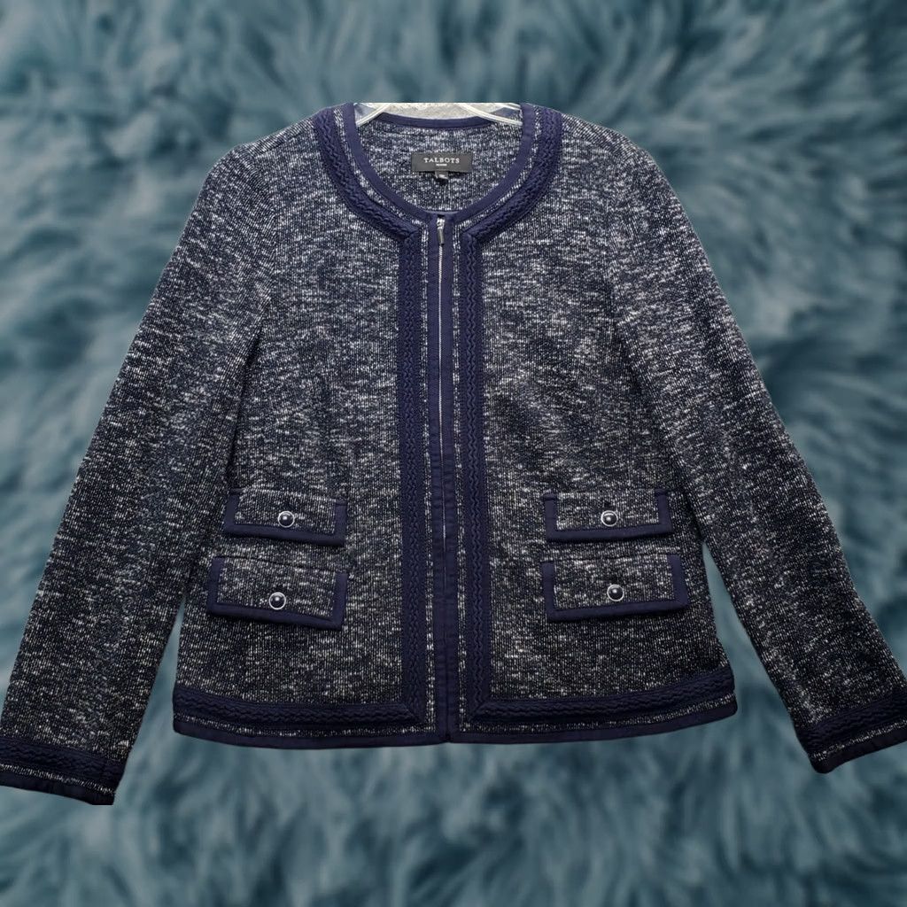 Talbots Talbots Cardigan Womens 12P Multicolor Boho Lace Trim Four Flap Pockets Full Zip Shirt Womens Size 12P Fall Winter Knitted Knit Casual Womens Size XL / US 12-14 / IT 48-50 - 1 Thumbnail