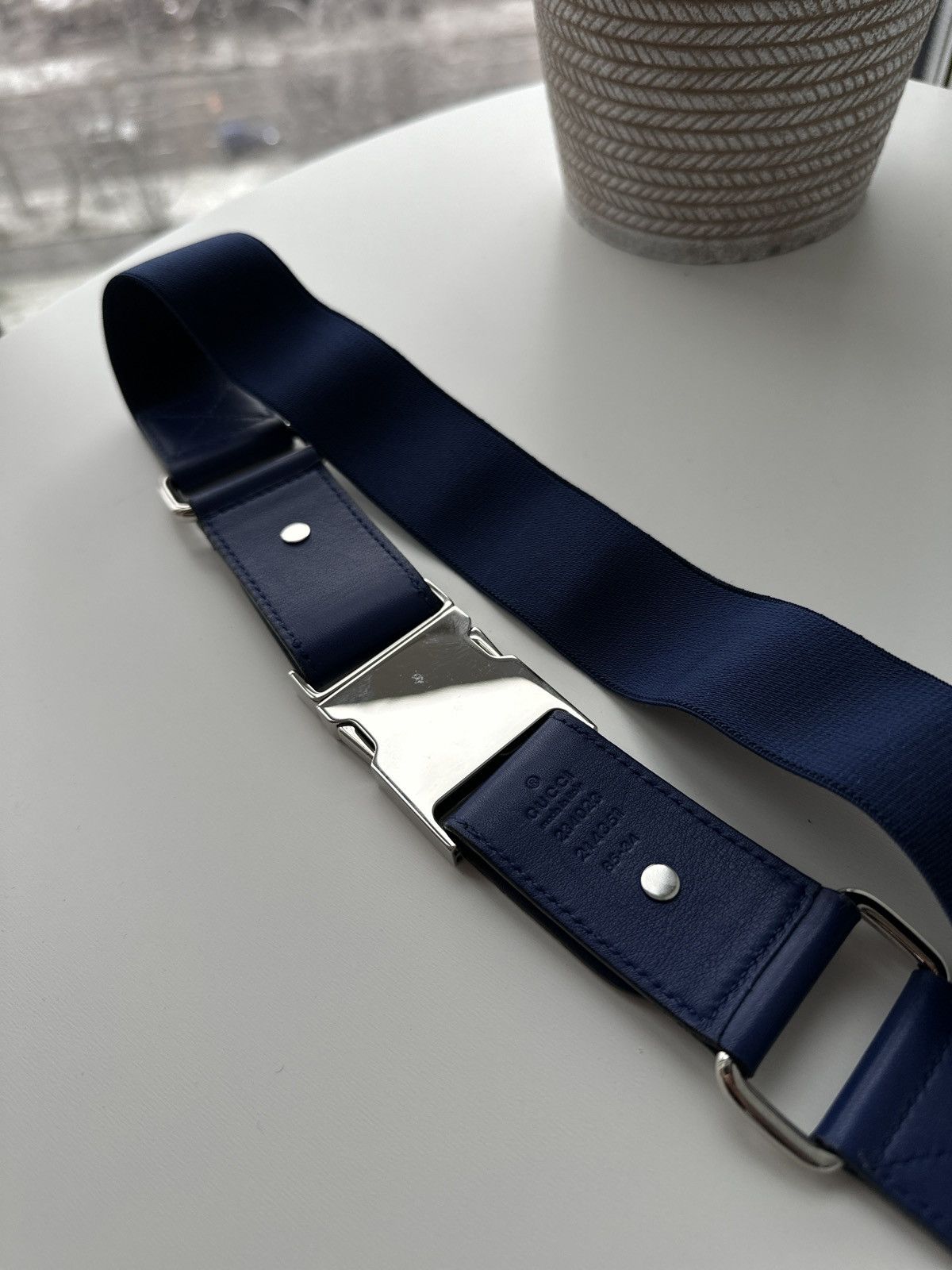 Gucci Gucci Web Canvas Black Leather Silver D Ring Buckle Belt men Size ONE SIZE - 6 Thumbnail