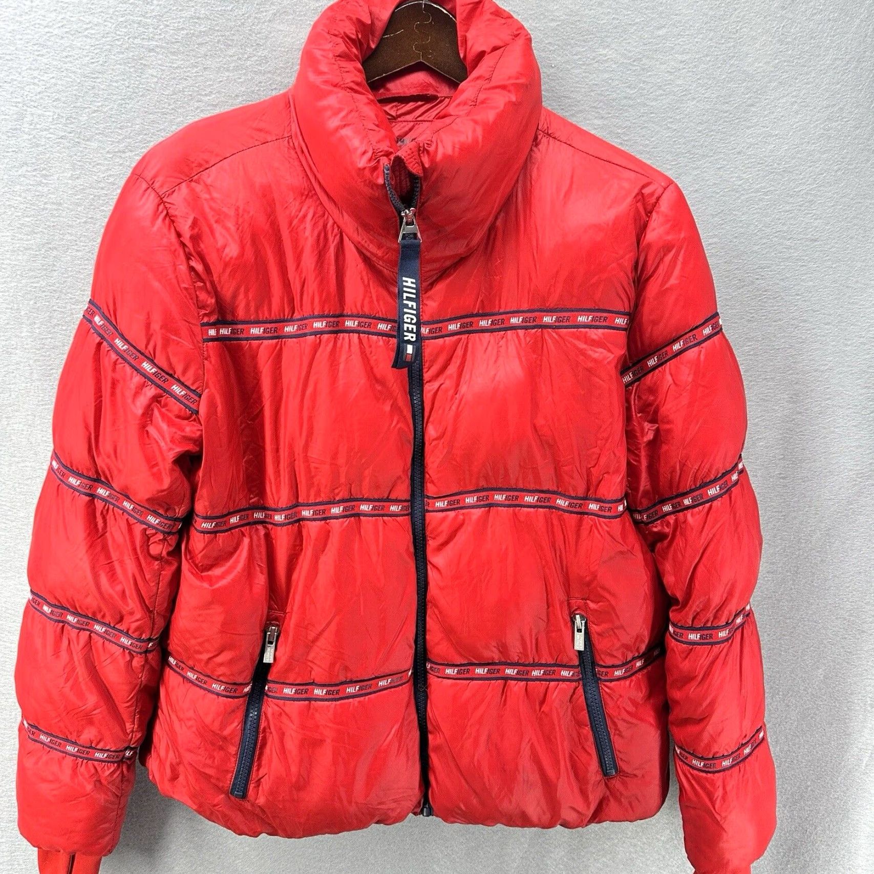 Tommy Hilfiger VINTAGE Tommy Hilfiger Jacket Womens L Red Puffer Coat Logo Quilted Short Sleeve Full Zip Insulated Adjustable Casual Read SHIPPINg Size L / US 10 / IT 46 - 5 Thumbnail