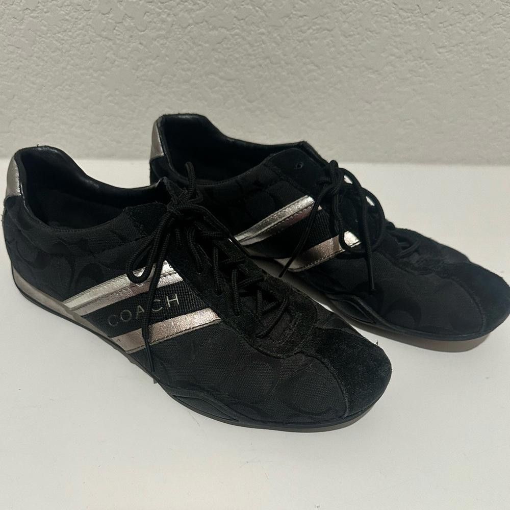 Coach Jayme Sneaker Signature Black Canvas Silver Leather 10