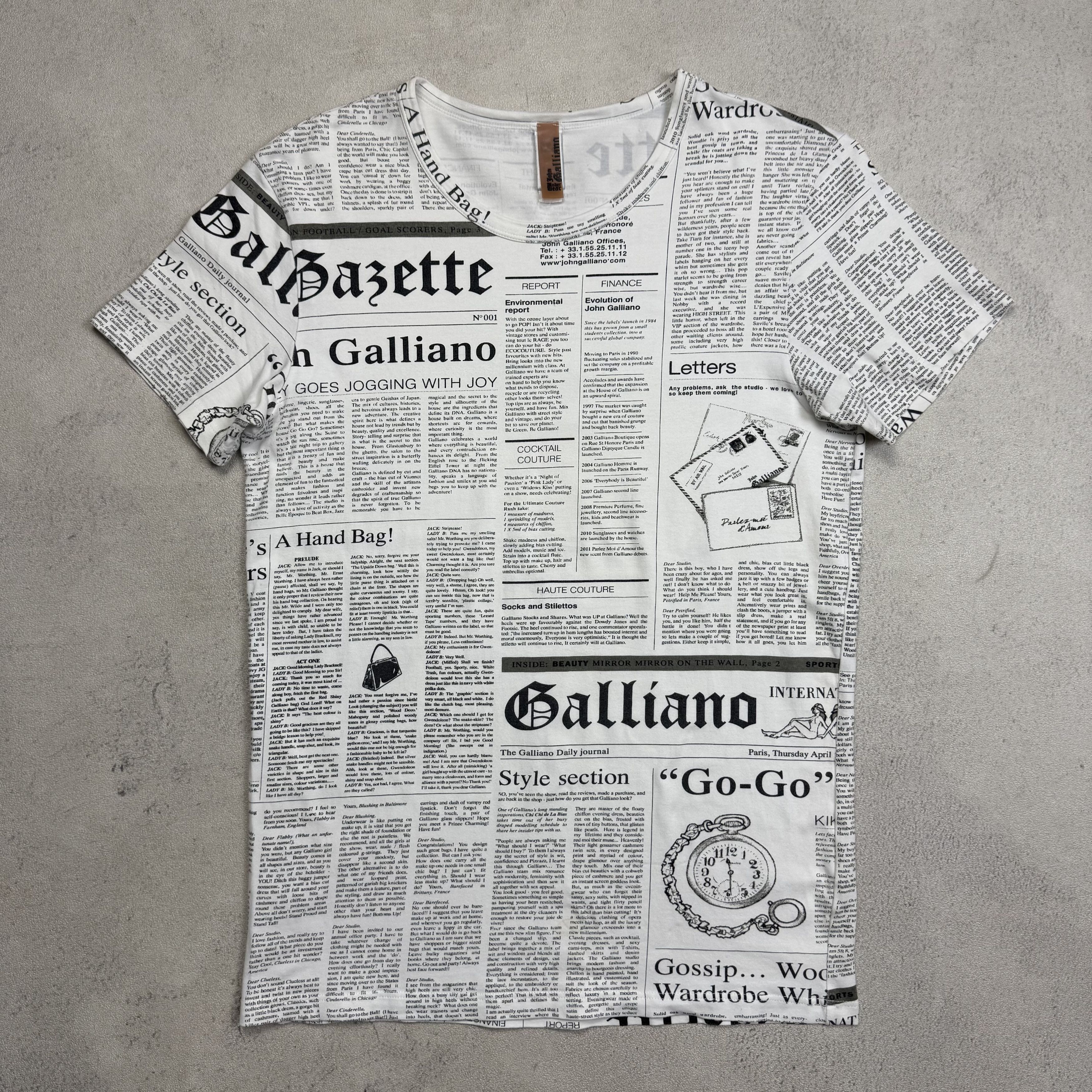 John Galliano JOHN GALLIANO Y2K GAZETTE V NECK T SHIRT | Grailed