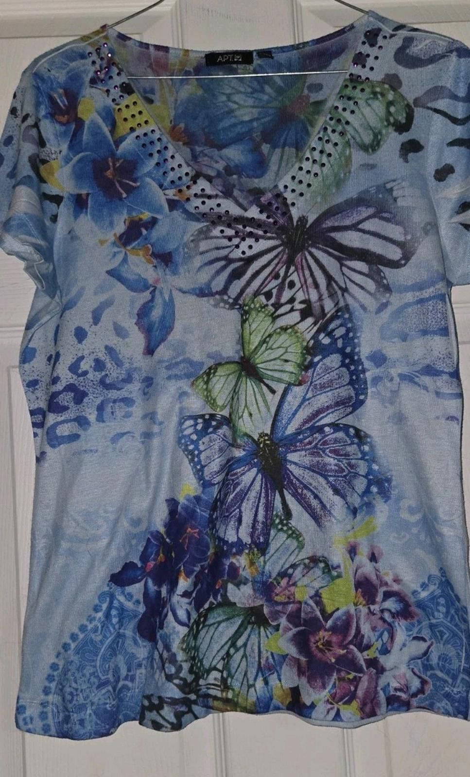 Apt. 9 APT. 9 Colorful Blue Green Butterfly Floral Print Blouse Top Size L / US 10 / IT 46 - 4 Thumbnail