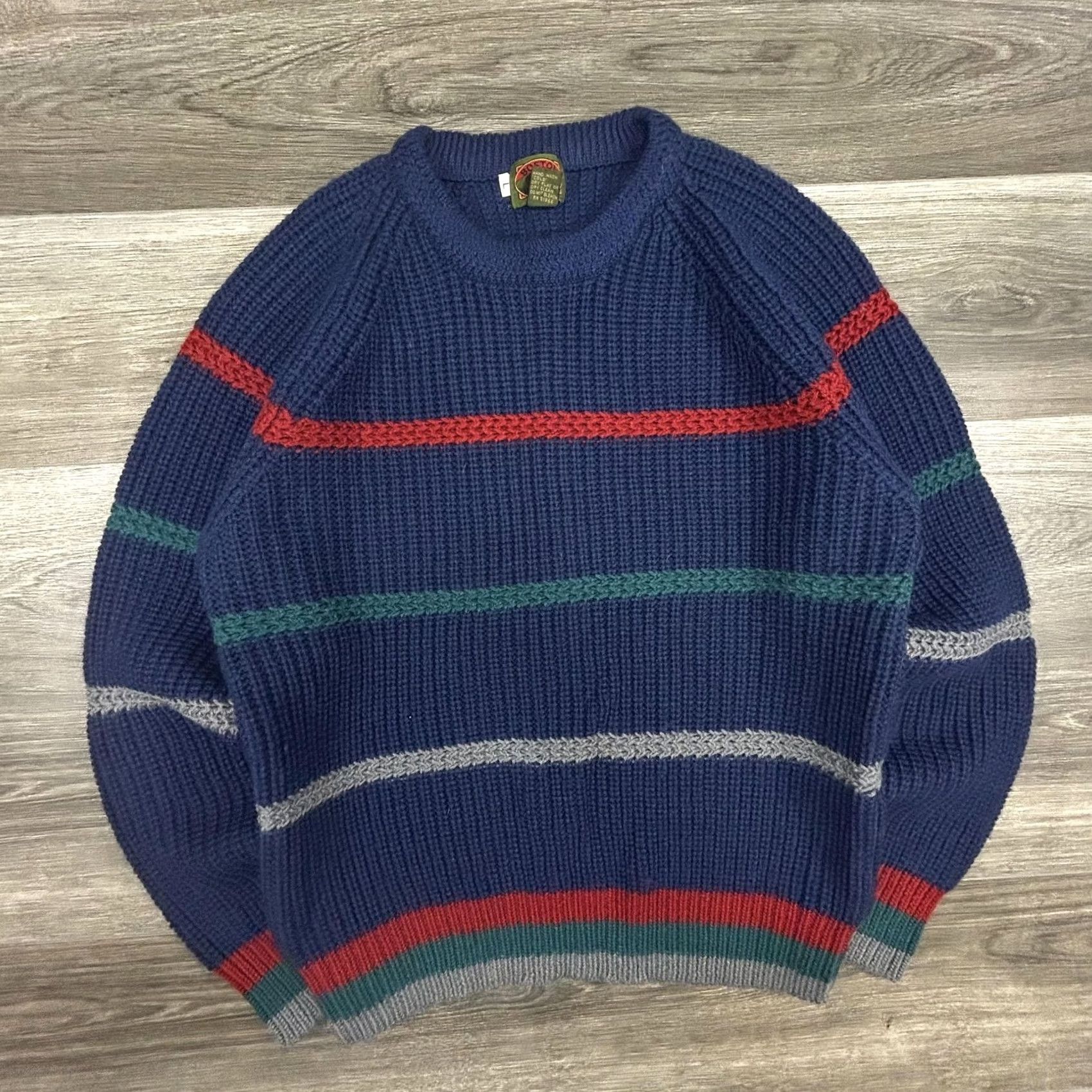 Vintage VINTAGE Boston Traders Sweater Mens Large Blue 100% Wool Stripe Chunky-Knit 90s Size US L / EU 52-54 / 3 - 2 Thumbnail