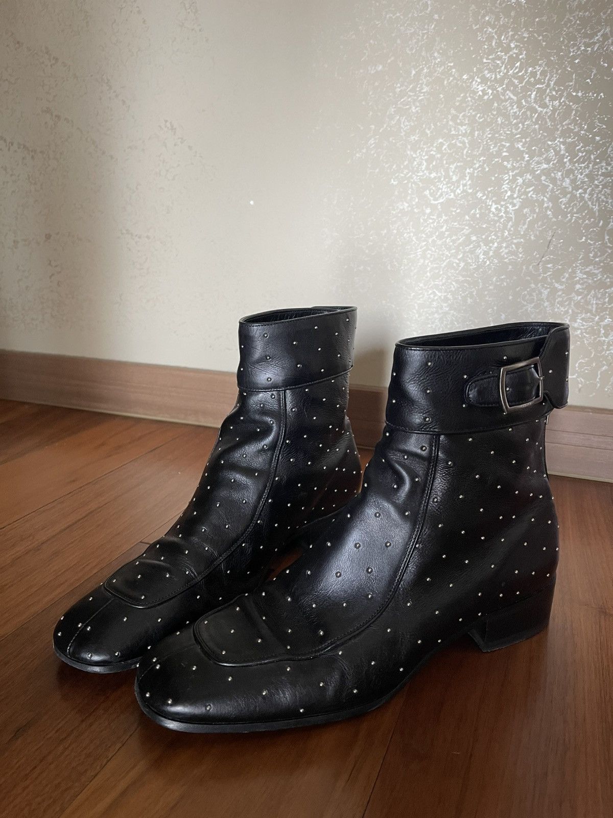 Pre-owned Saint Laurent Ss19 Polka Dots Boots In Black