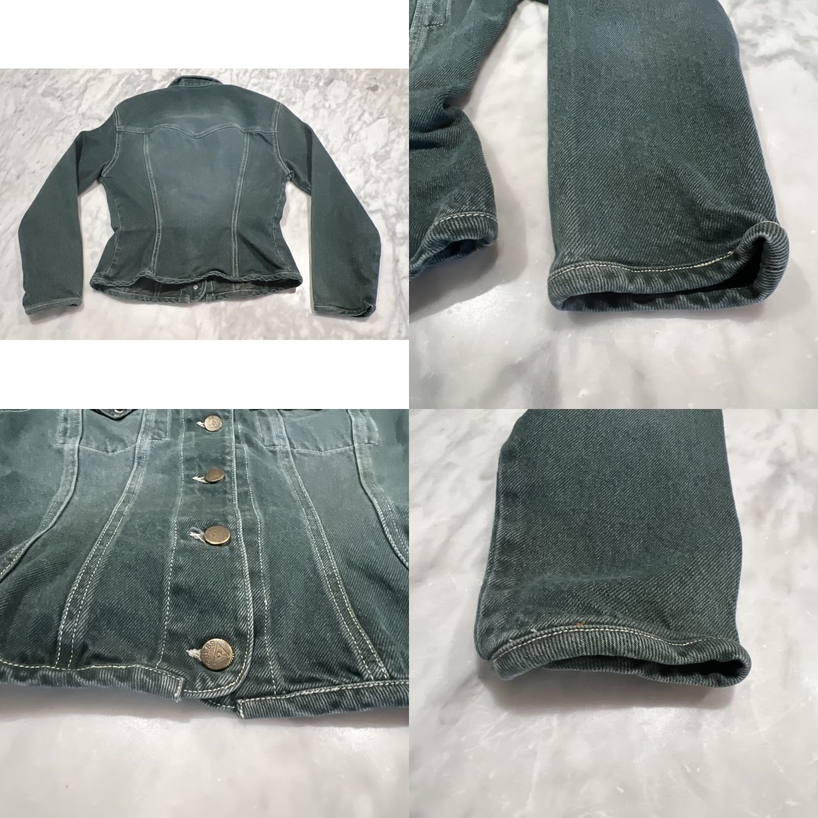 Guess VINTAGE GUESS Denim Jacket Women’s M Short Long Sleeve Green 80s USA Classic Biker Pockets Button Size 32" / US 10 / IT 46 - 8 Thumbnail