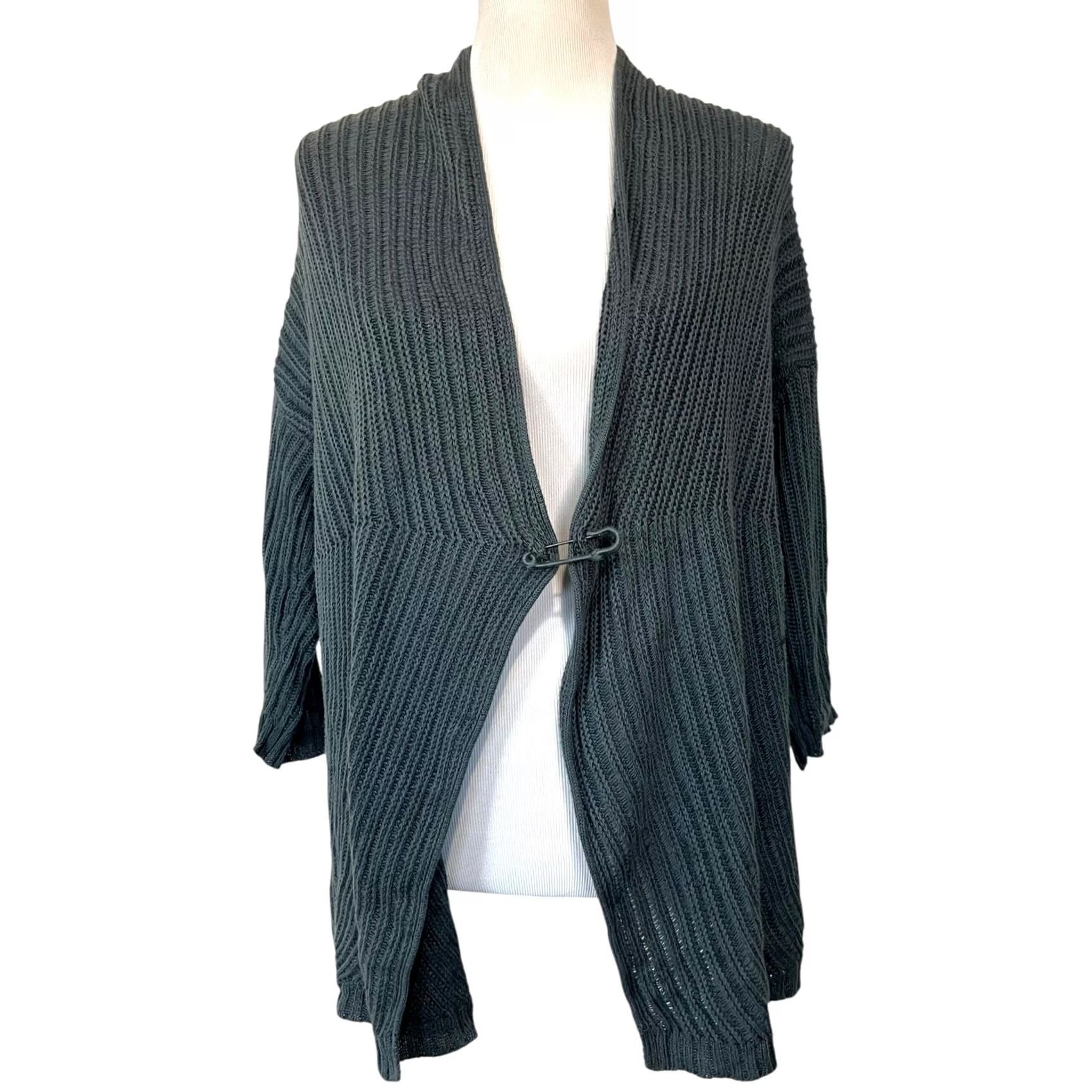 J. Jill VINTAGE? Pure J. Jill Cardigan Sweater Cotton Knit Safety Pin Closure Oversized Womens XS Blue Cardigan Size XS / US 0-2 / IT 36-38 - 2 Thumbnail