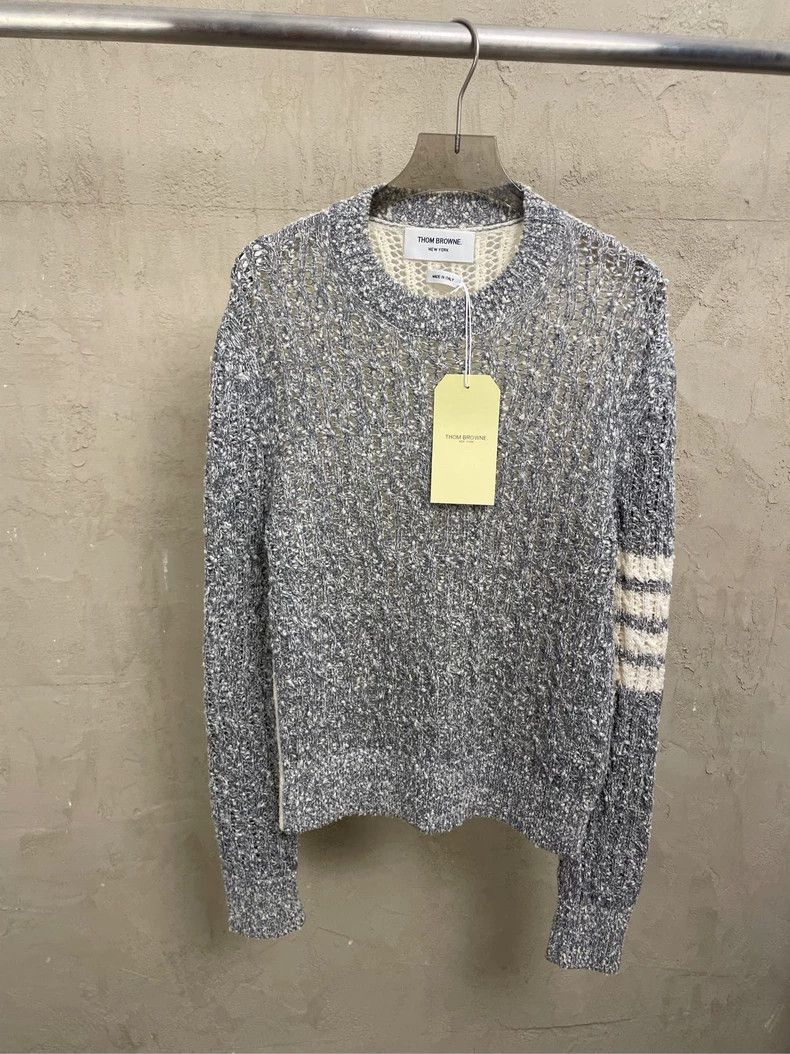 Thom Browne Thom browne Beige and gray color block four-striped jacquar Size US XS / EU 42 / 0 - 1 Thumbnail
